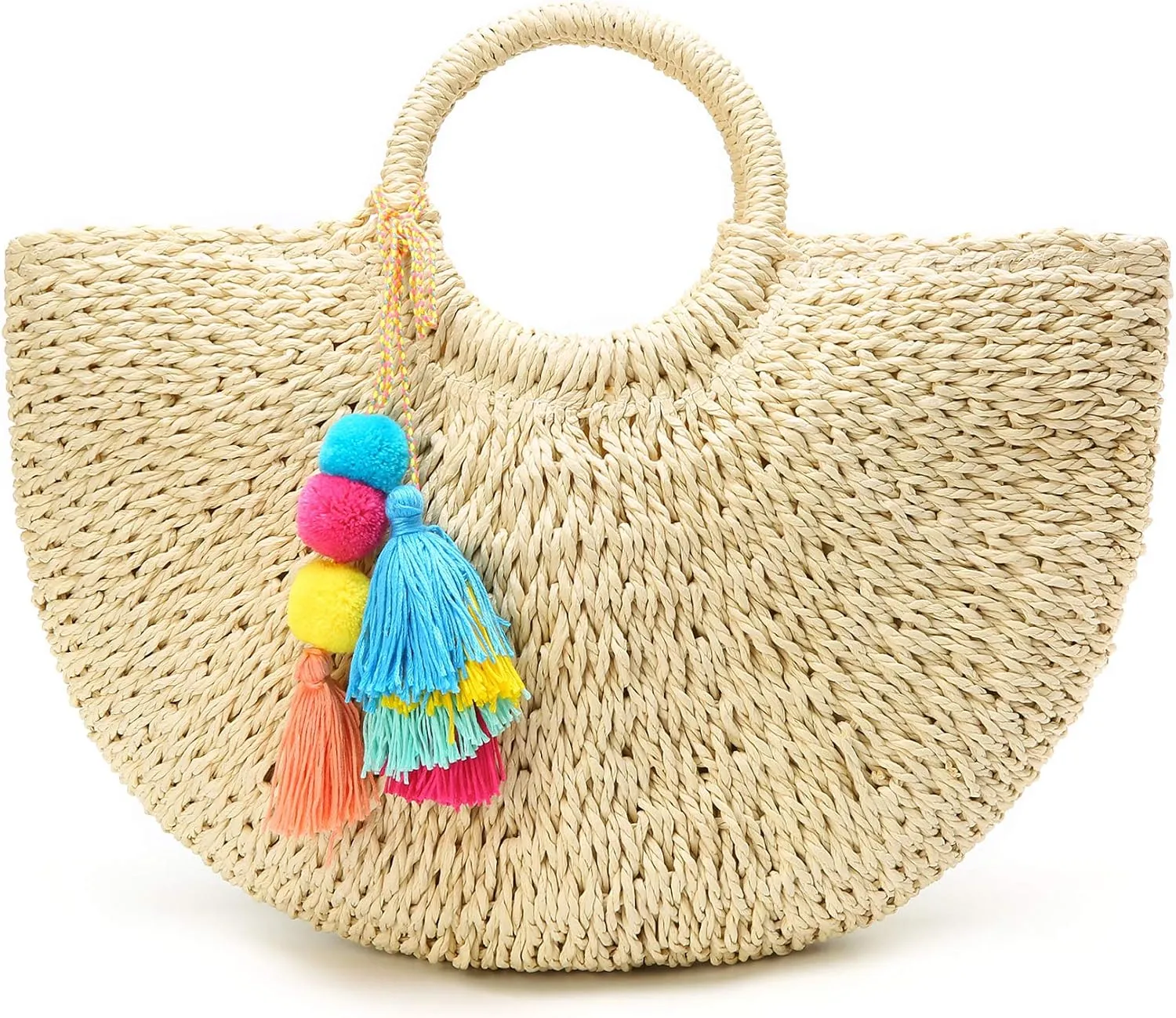 Solyinne Straw Beach Bag Large Woven Straw Bag Handbag Women's Woven Tote Bag Summer Beach Tote with Tassel for Travel