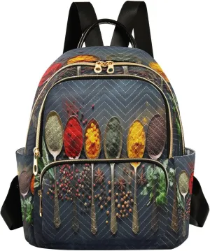 Spices and Herbs Spoons Backpack Purse for Women Fashion Small Mini Daypack Purse for Lady Anti-theft Shoulder Bag with Strap Handbag Lady Purse, Medium