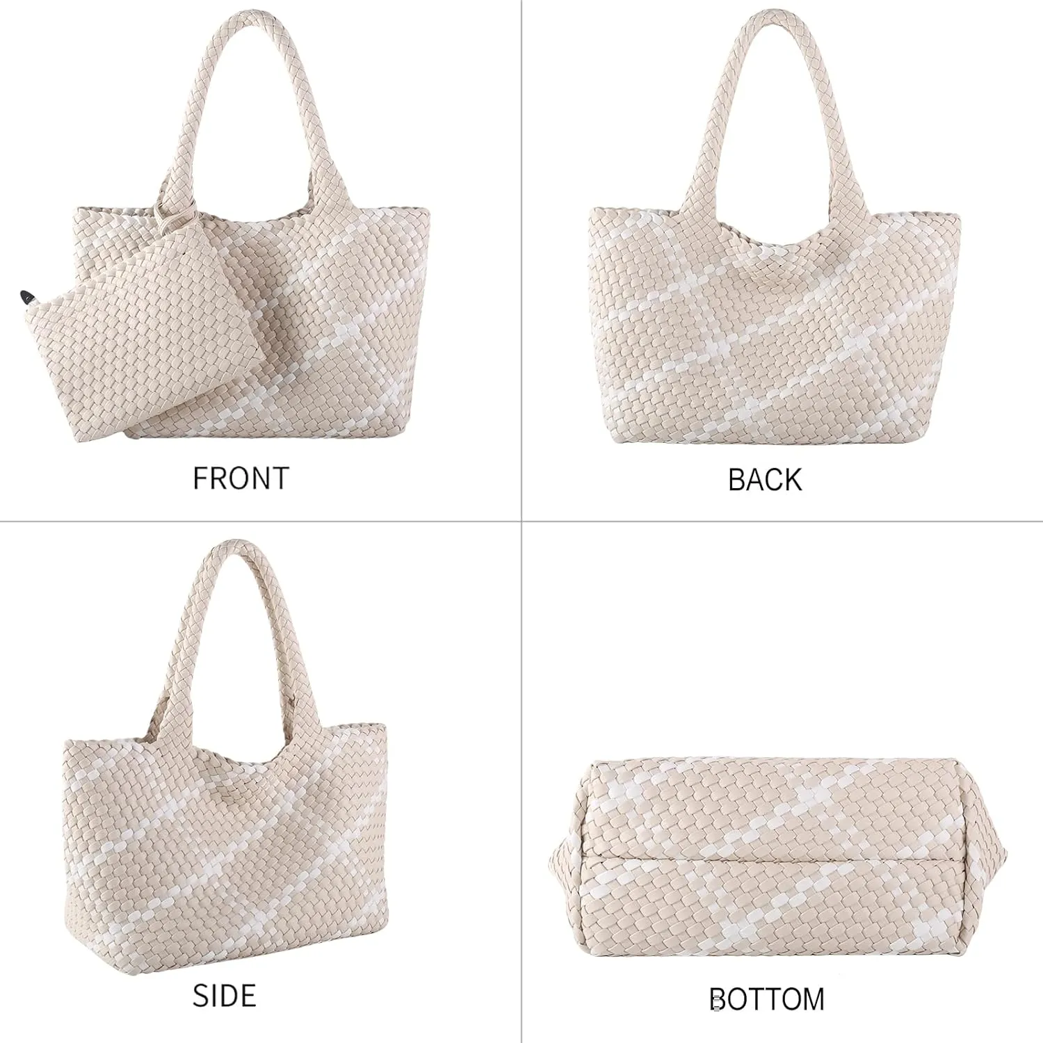 SporGenius Woven Tote Bag for Women, Vegan Leather Beach Bags with Small Purse, Large Travel Top Handle Handbags