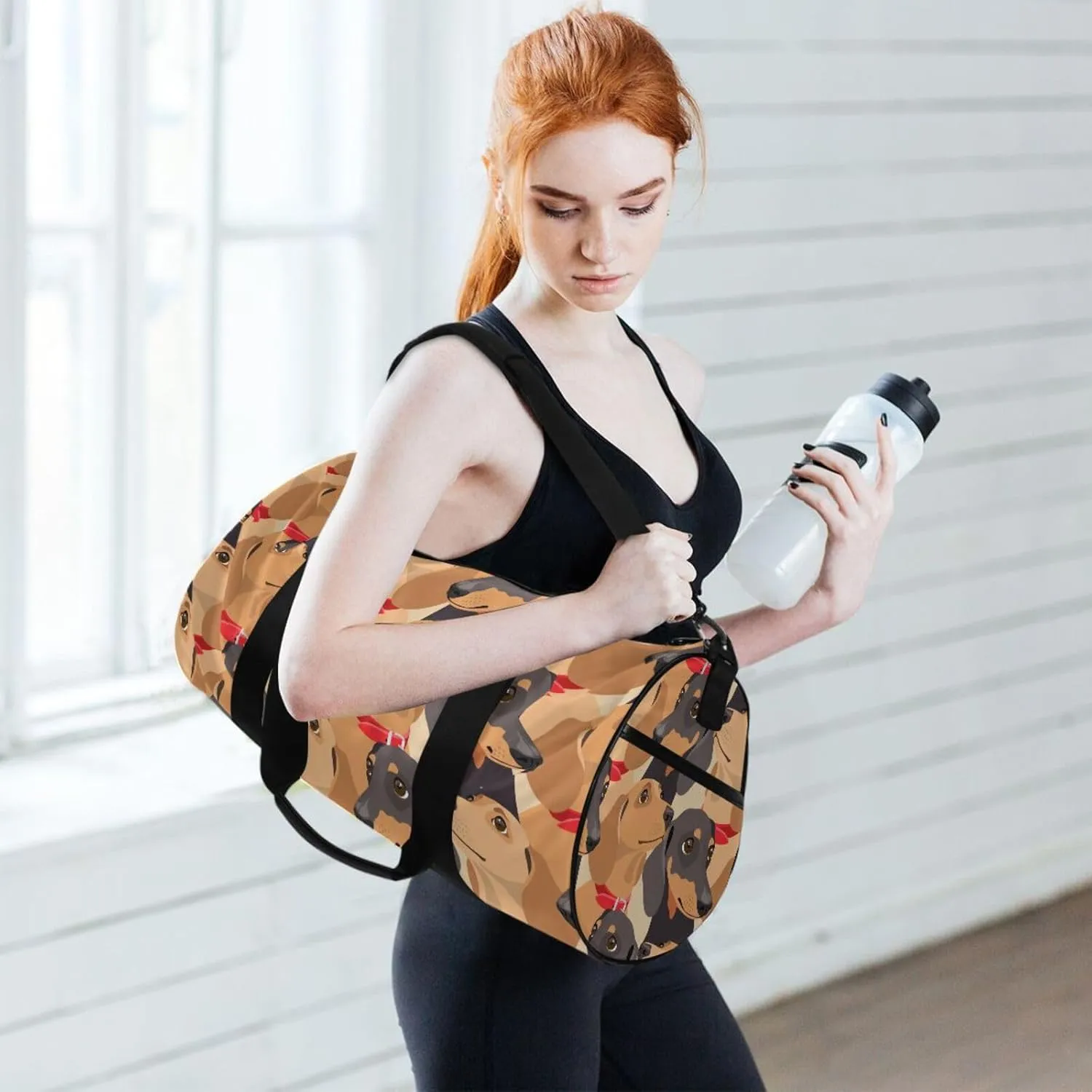 Sport Duffle Bag Travel Weekender Overnight Bag Gym Bag Womens Mens, Cartoon Dachshund Travel Duffel Bag for Plane Sport Gym Tote Bags Yoga