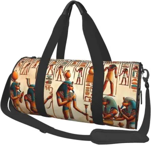 Sports Duffel Bag Antique-Egyptian-Retro-Hieroglyph Foldable Travel Tote Bag Weekender Sleepover Carry On Bag