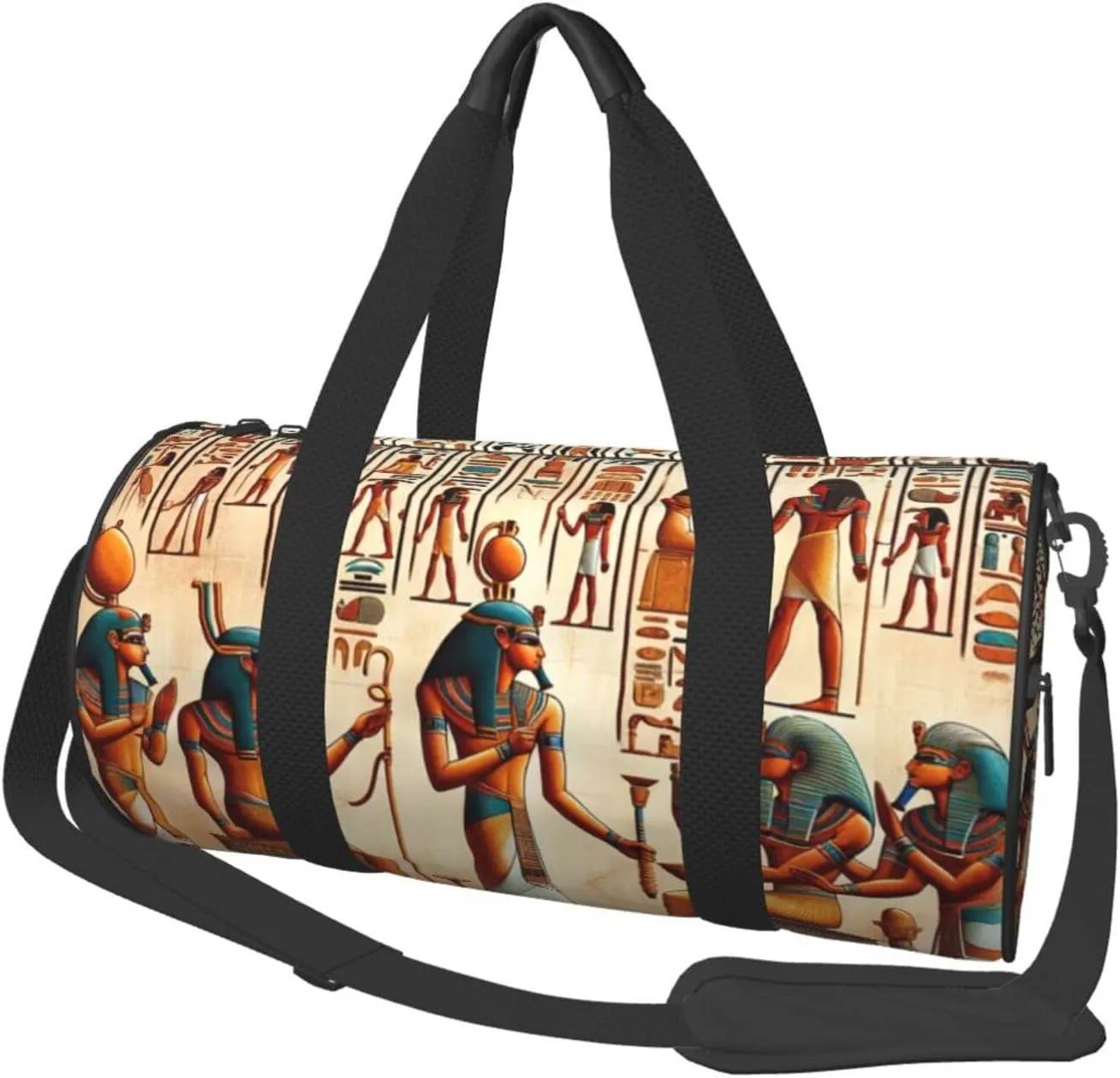 Sports Duffel Bag Antique-Egyptian-Retro-Hieroglyph Foldable Travel Tote Bag Weekender Sleepover Carry On Bag