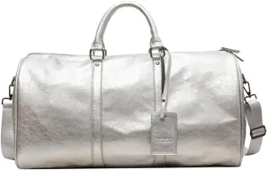 Sports Gym Bag Carry on Bag Portable PU Leather Fashion Large Travel Duffle Bag Overnight Bag for Exercise Weekend Sports Gym, Silver