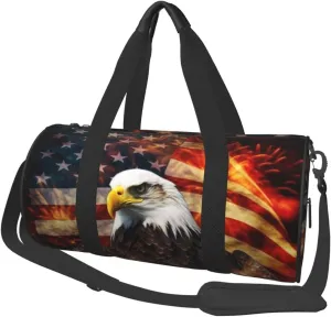 Sports Gym Bag for Women Men Travel Duffel Bag Tote Weekender Bag American Flag Fire Eagle Carry on Overnight Bag for Travel Swimming Fitness Workout Sports Duffle Bag