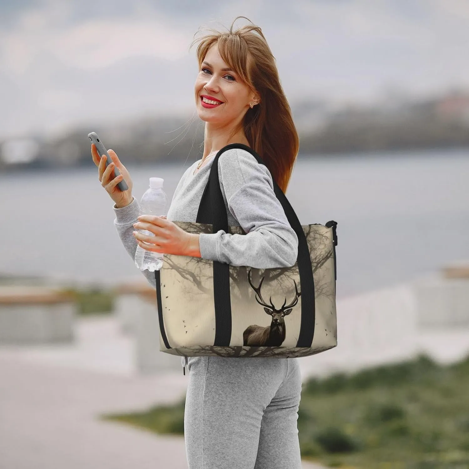 Sports Gym Bag for Women Men Travel Duffel Bag Tote Weekender Bag Carry on Overnight Bag for Travel Swimming Fitness Workout Sports Abstract Tree Elk Picture Duffle Bag