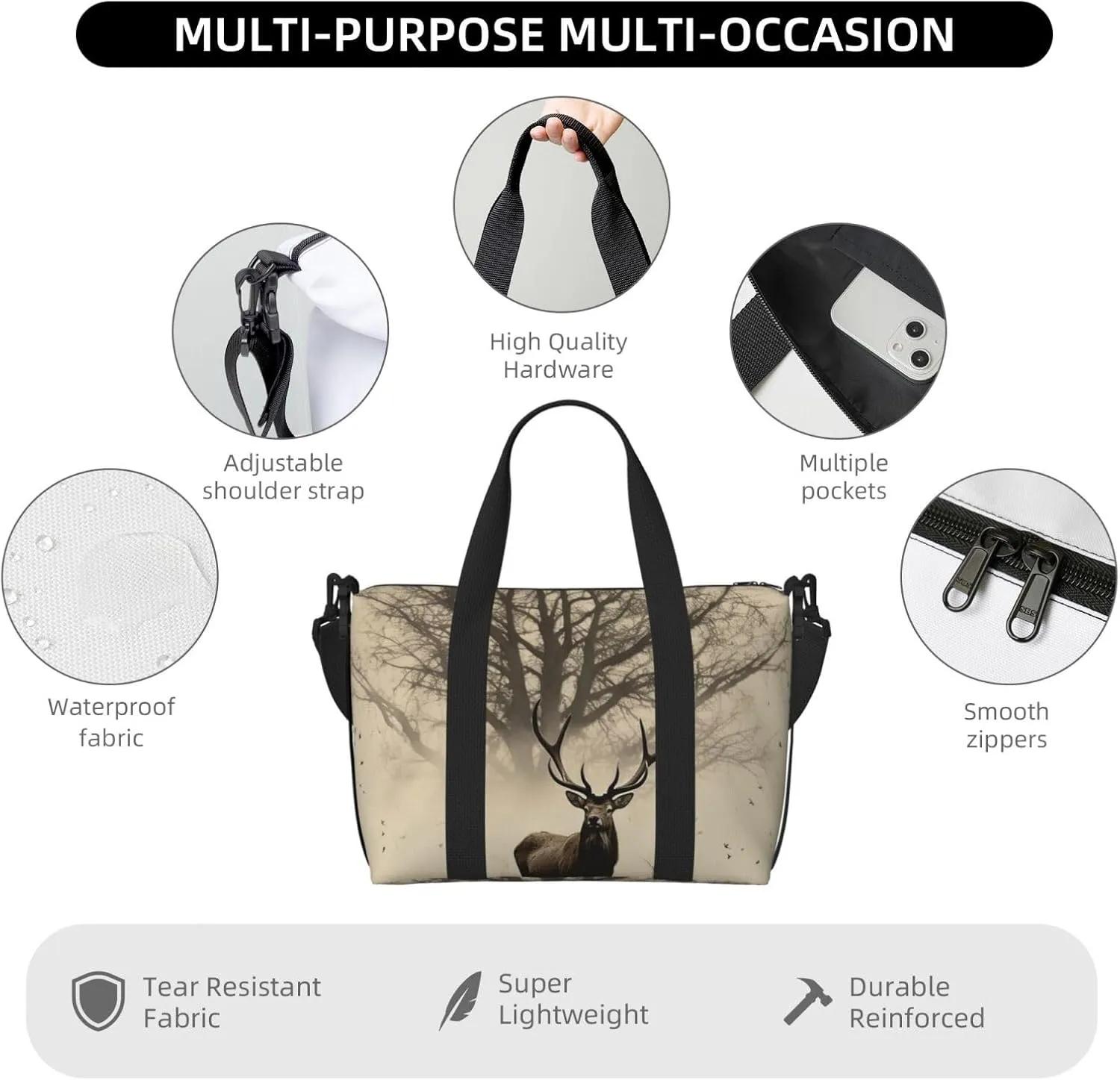 Sports Gym Bag for Women Men Travel Duffel Bag Tote Weekender Bag Carry on Overnight Bag for Travel Swimming Fitness Workout Sports Abstract Tree Elk Picture Duffle Bag