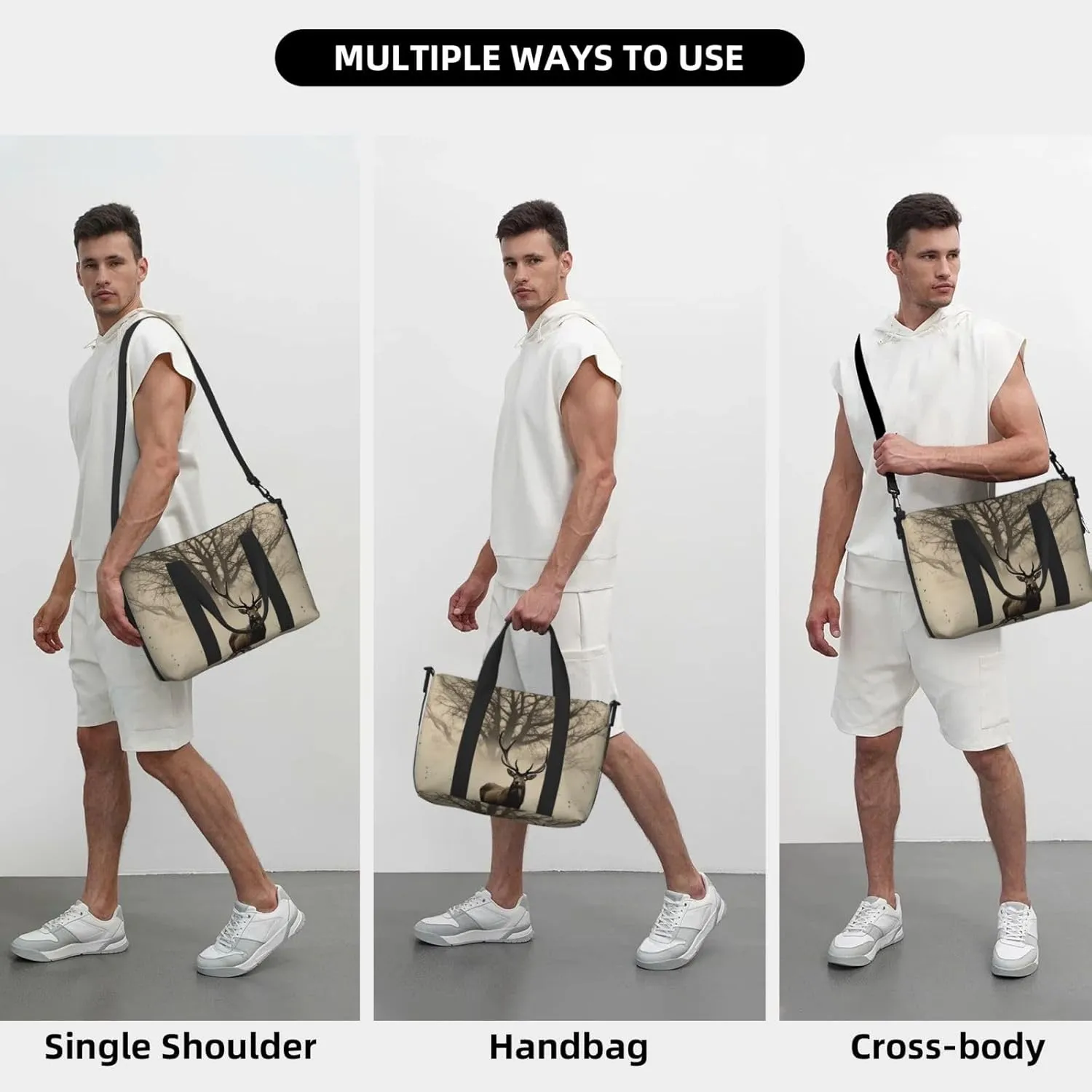 Sports Gym Bag for Women Men Travel Duffel Bag Tote Weekender Bag Carry on Overnight Bag for Travel Swimming Fitness Workout Sports Abstract Tree Elk Picture Duffle Bag