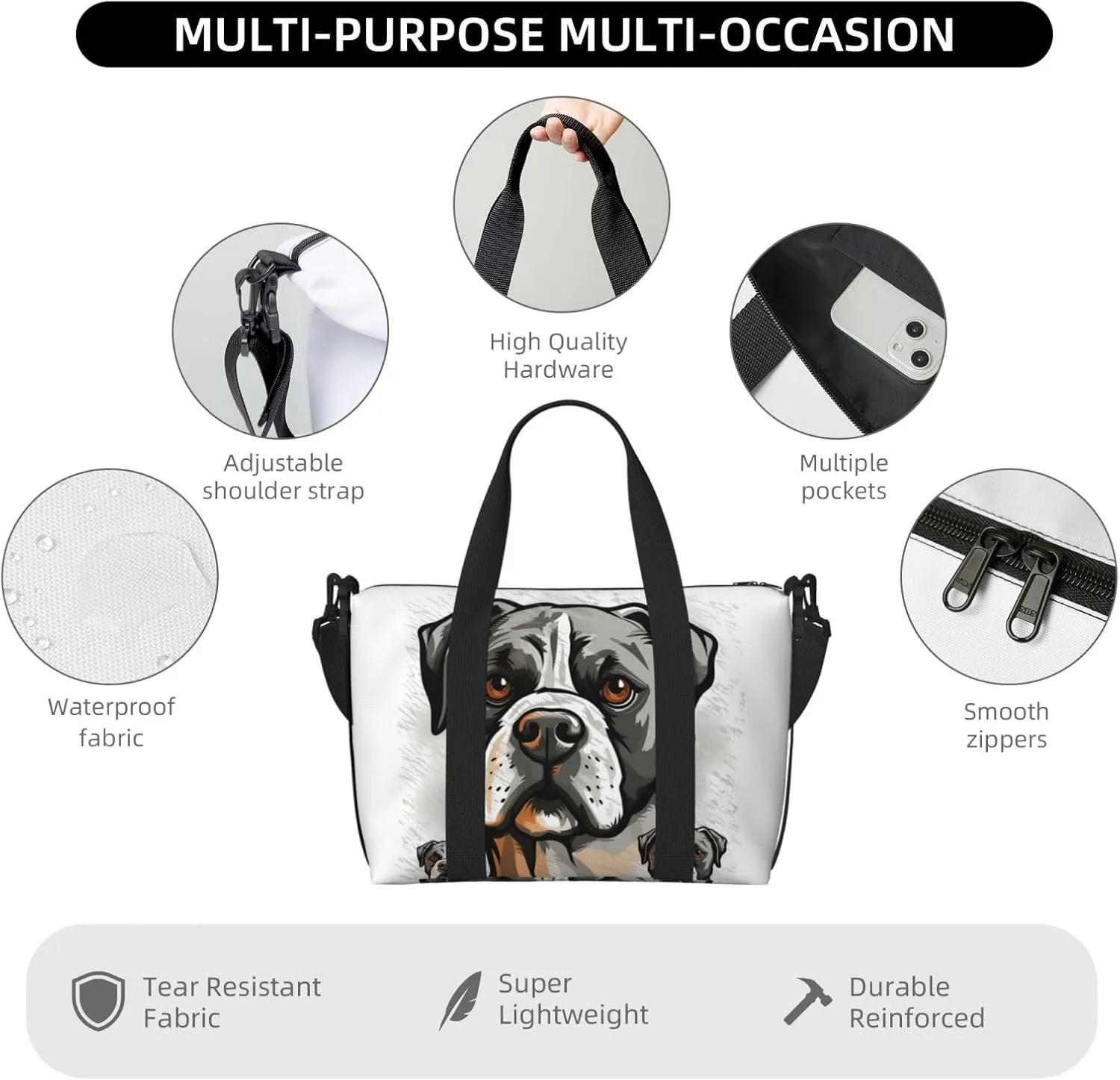 Sports Gym Bag for Women Men Travel Duffel Bag Tote Weekender Bag Carry on Overnight Bag for Travel Swimming Fitness Workout Sports American Bulldog Head Duffle Bag