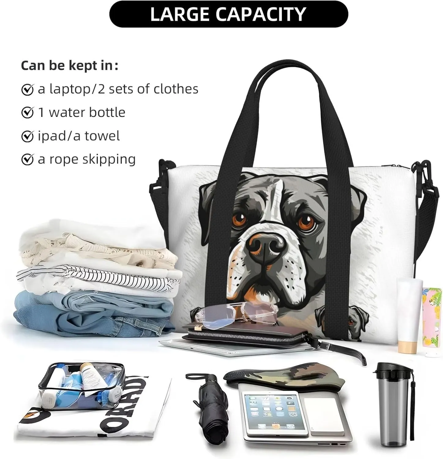 Sports Gym Bag for Women Men Travel Duffel Bag Tote Weekender Bag Carry on Overnight Bag for Travel Swimming Fitness Workout Sports American Bulldog Head Duffle Bag