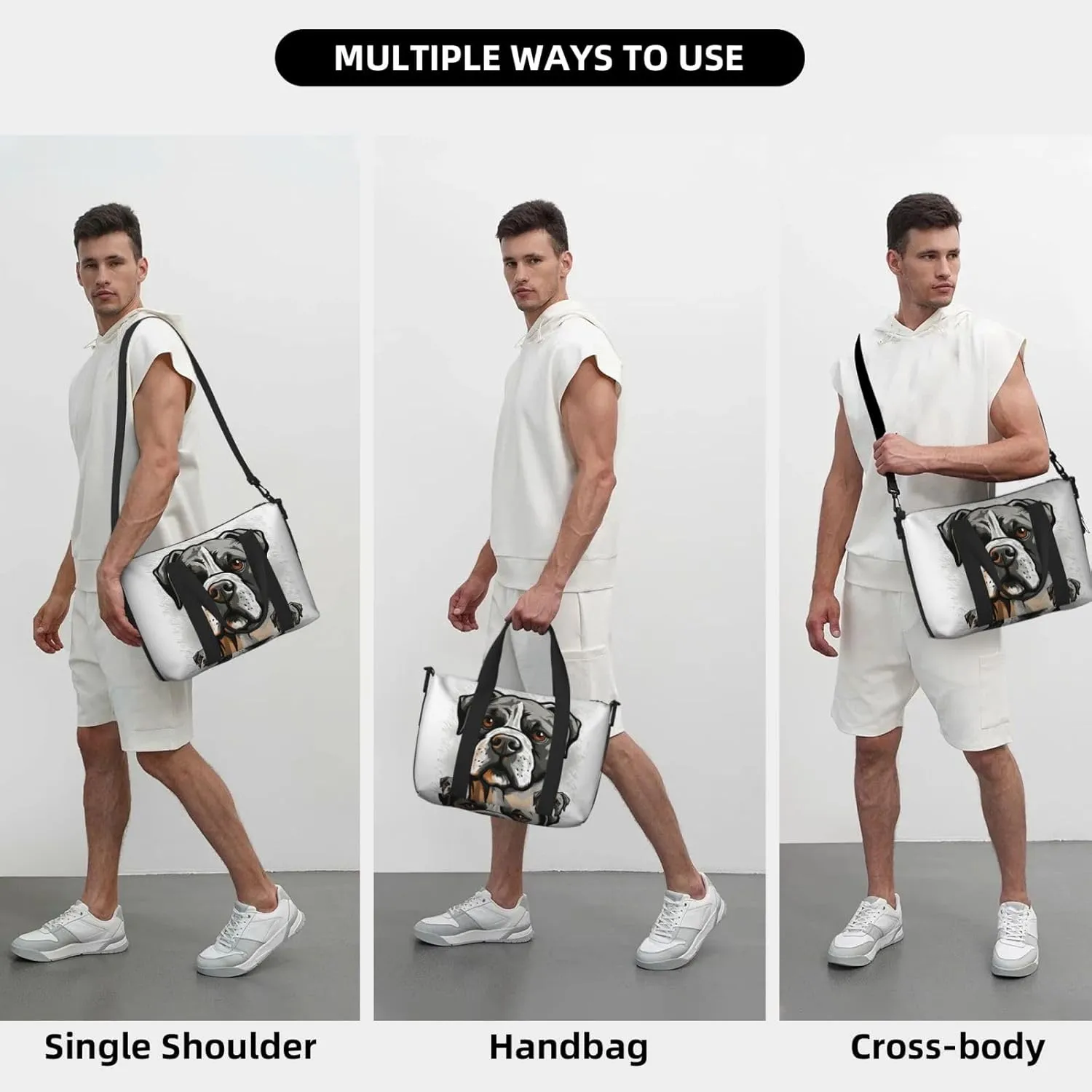Sports Gym Bag for Women Men Travel Duffel Bag Tote Weekender Bag Carry on Overnight Bag for Travel Swimming Fitness Workout Sports American Bulldog Head Duffle Bag