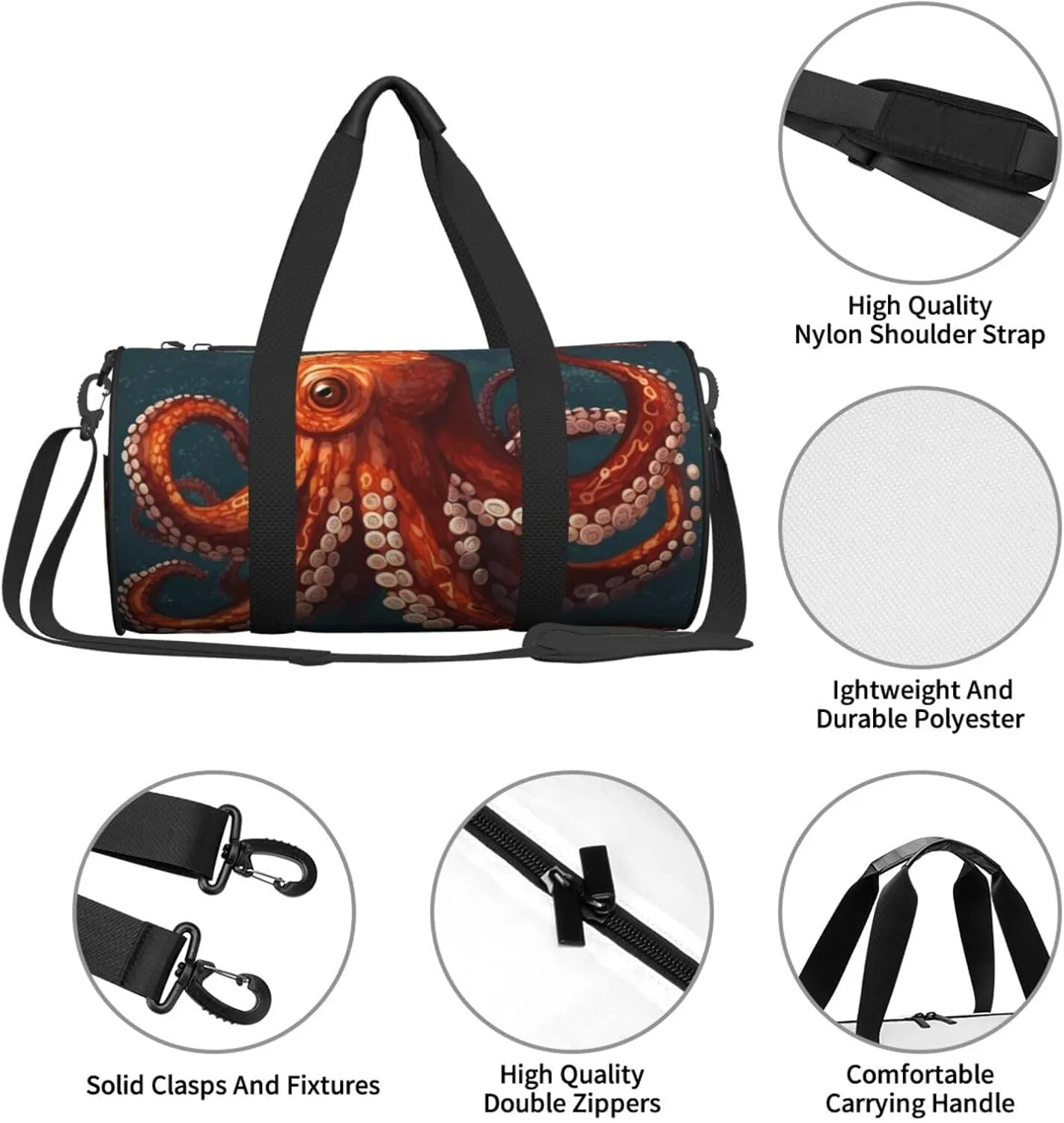 Sports Gym Bag for Women Men Travel Duffel Bag Tote Weekender Bag Carry on Overnight Bag for Travel Swimming Fitness Workout Sports Animal Octopus Duffle Bag