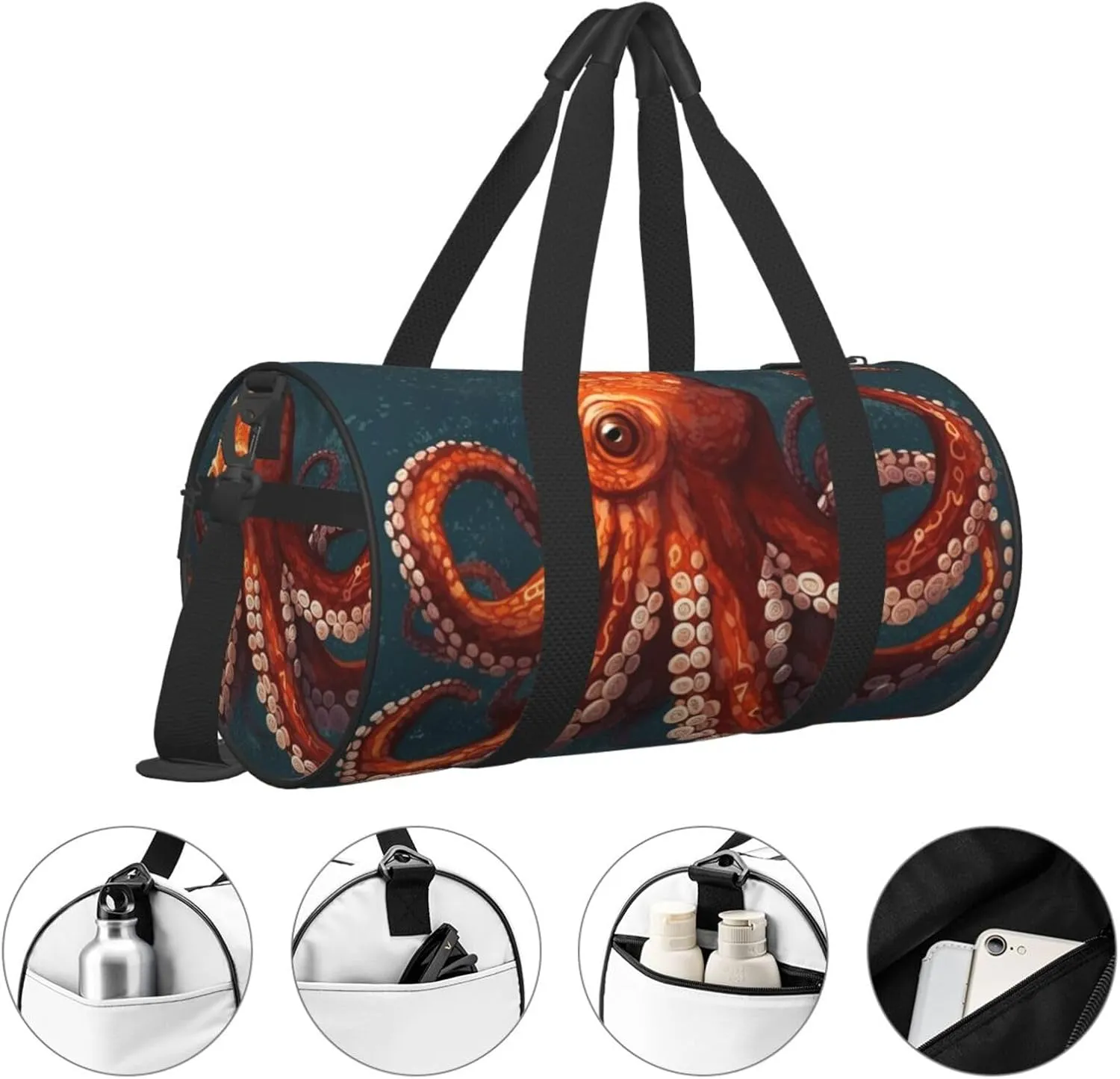 Sports Gym Bag for Women Men Travel Duffel Bag Tote Weekender Bag Carry on Overnight Bag for Travel Swimming Fitness Workout Sports Animal Octopus Duffle Bag