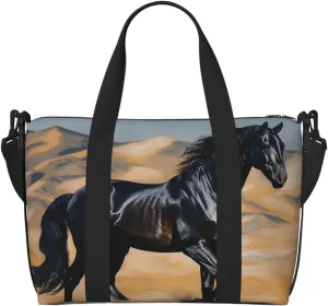 Sports Gym Bag for Women Men Travel Duffel Bag Tote Weekender Bag Carry on Overnight Bag for Travel Swimming Fitness Workout Sports Black arabian horse Duffle Bag