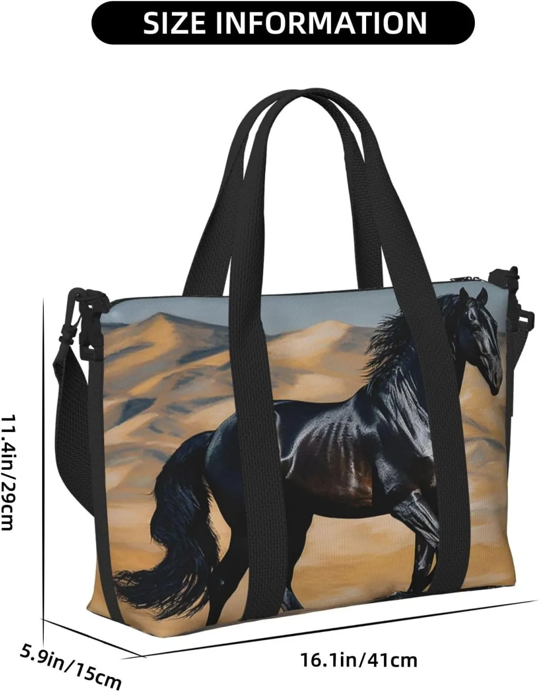 Sports Gym Bag for Women Men Travel Duffel Bag Tote Weekender Bag Carry on Overnight Bag for Travel Swimming Fitness Workout Sports Black arabian horse Duffle Bag