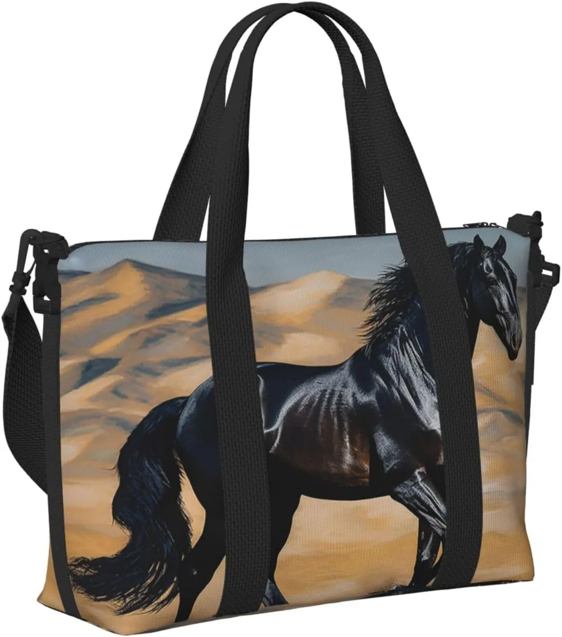 Sports Gym Bag for Women Men Travel Duffel Bag Tote Weekender Bag Carry on Overnight Bag for Travel Swimming Fitness Workout Sports Black arabian horse Duffle Bag