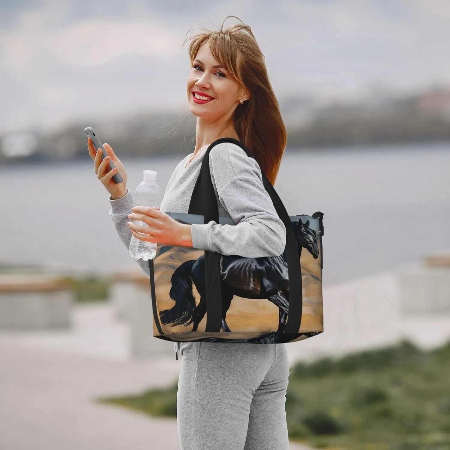 Sports Gym Bag for Women Men Travel Duffel Bag Tote Weekender Bag Carry on Overnight Bag for Travel Swimming Fitness Workout Sports Black arabian horse Duffle Bag