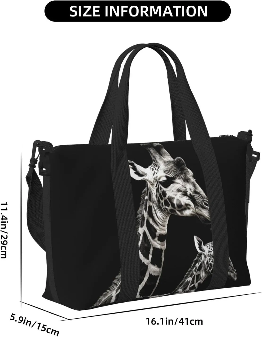 Sports Gym Bag for Women Men Travel Duffel Bag Tote Weekender Bag Carry on Overnight Bag for Travel Swimming Fitness Workout Sports Black Giraffe Duffle Bag