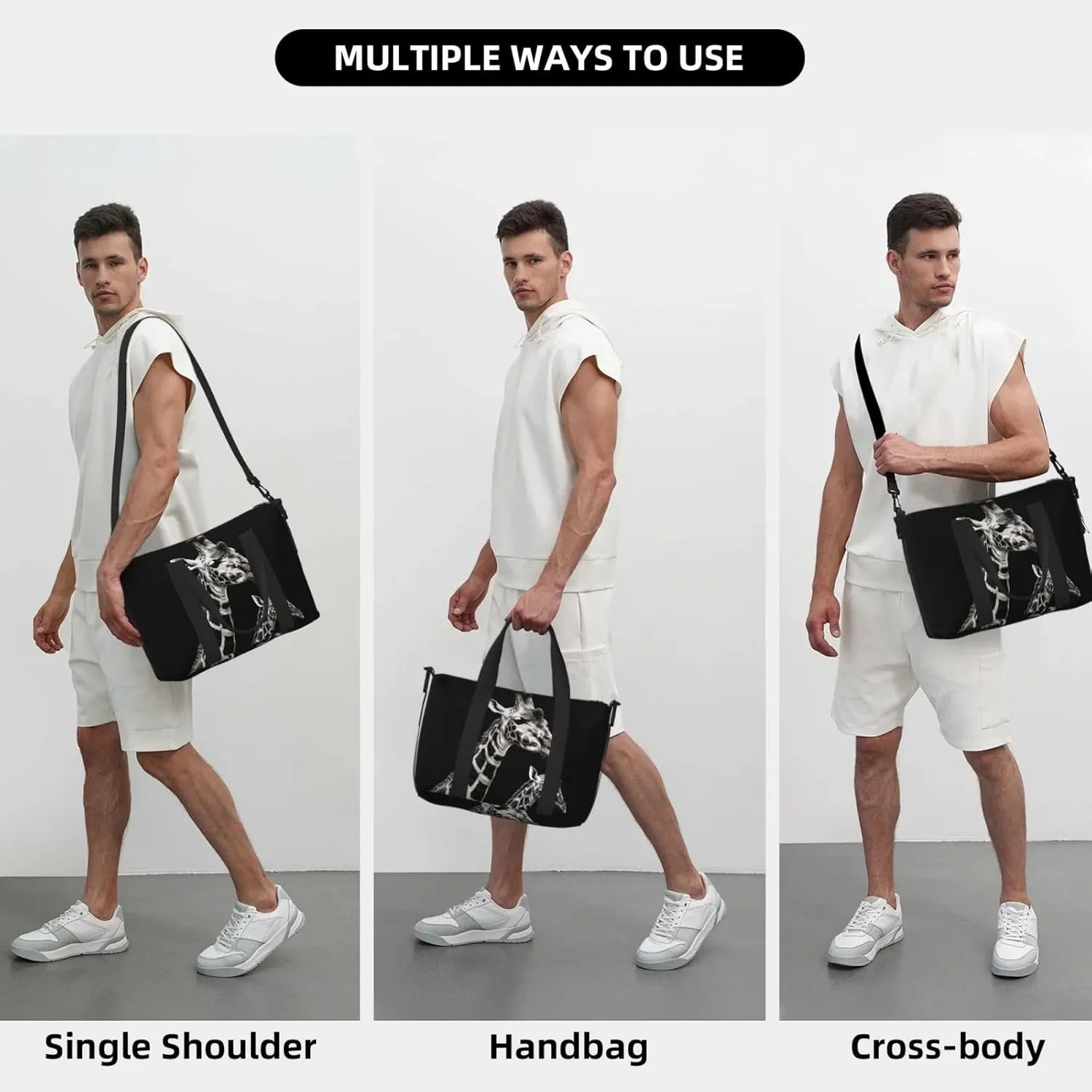 Sports Gym Bag for Women Men Travel Duffel Bag Tote Weekender Bag Carry on Overnight Bag for Travel Swimming Fitness Workout Sports Black Giraffe Duffle Bag