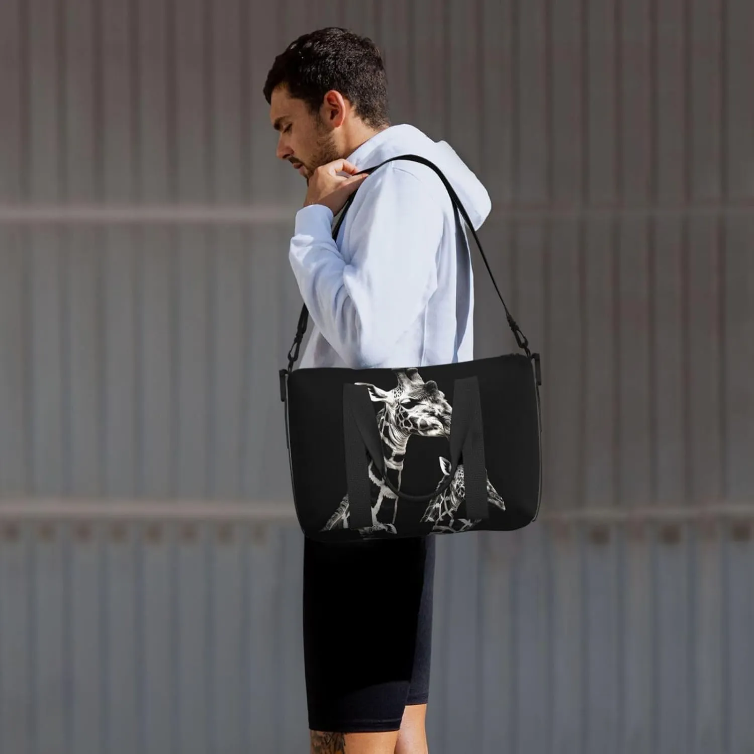 Sports Gym Bag for Women Men Travel Duffel Bag Tote Weekender Bag Carry on Overnight Bag for Travel Swimming Fitness Workout Sports Black Giraffe Duffle Bag