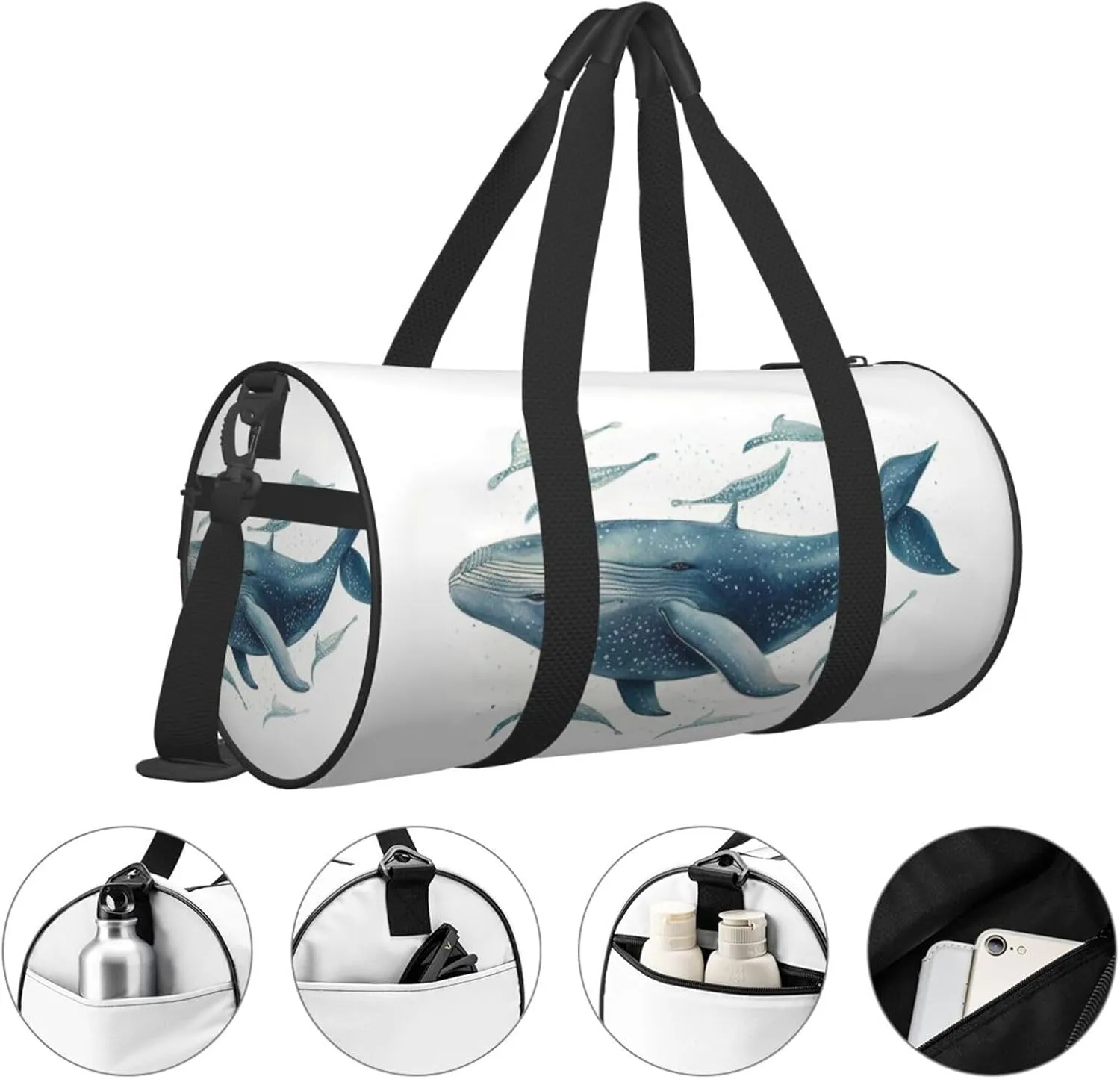 Sports Gym Bag for Women Men Travel Duffel Bag Tote Weekender Bag Carry on Overnight Bag for Travel Swimming Fitness Workout Sports Blue Whale Duffle Bag