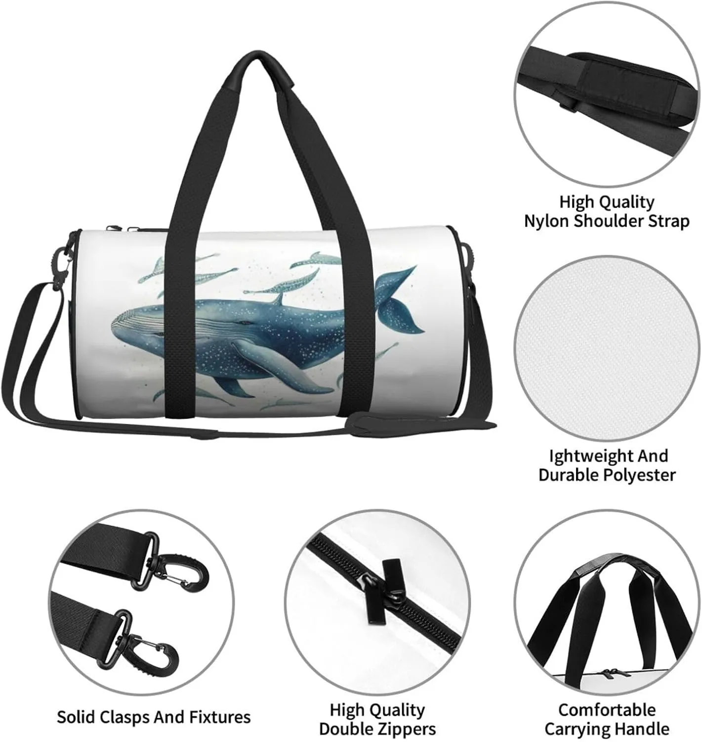 Sports Gym Bag for Women Men Travel Duffel Bag Tote Weekender Bag Carry on Overnight Bag for Travel Swimming Fitness Workout Sports Blue Whale Duffle Bag