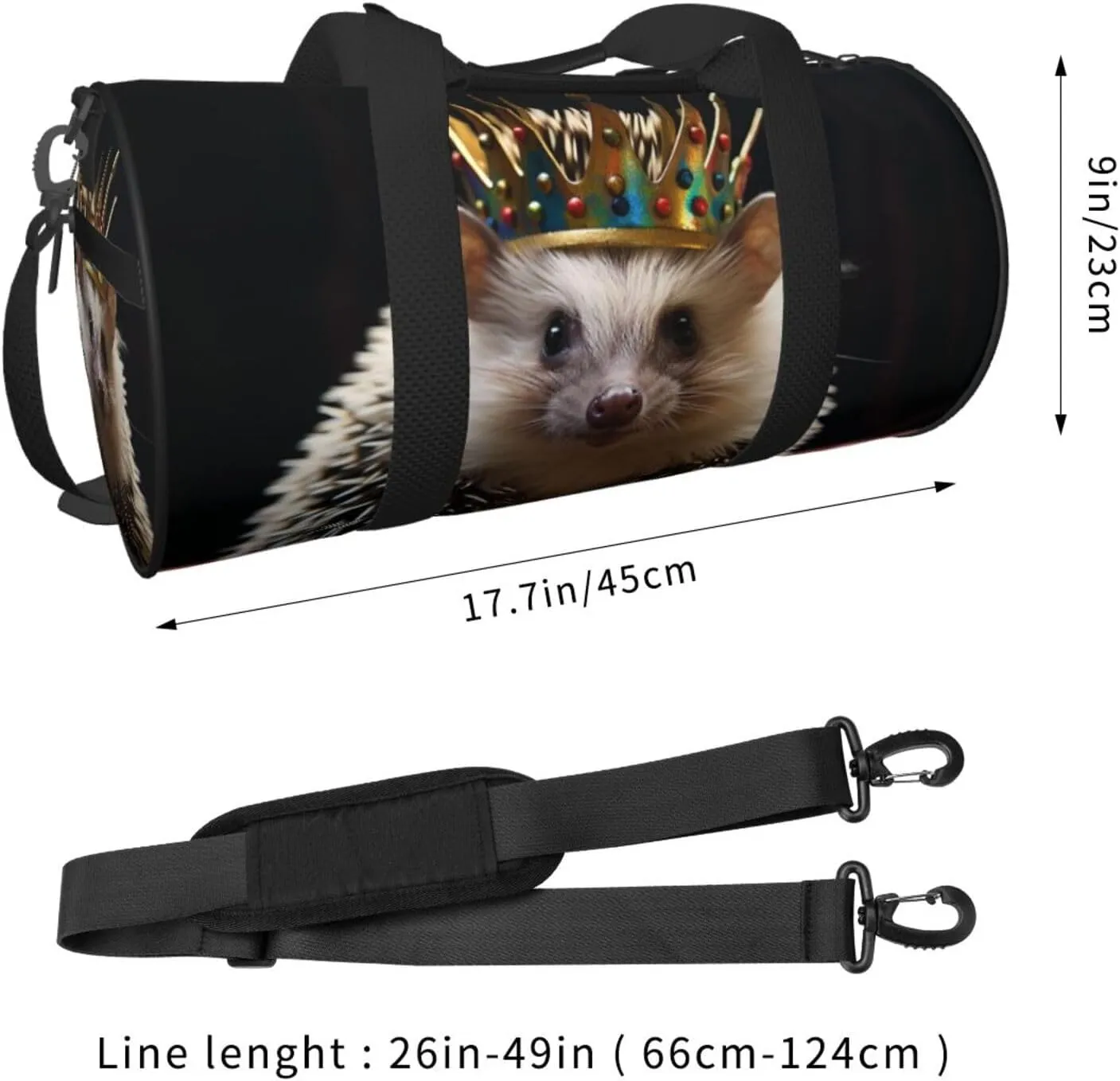 Sports Gym Bag for Women Men Travel Duffel Bag Tote Weekender Bag Carry on Overnight Bag for Travel Swimming Fitness Workout Sports crown with hedgehog Duffle Bag