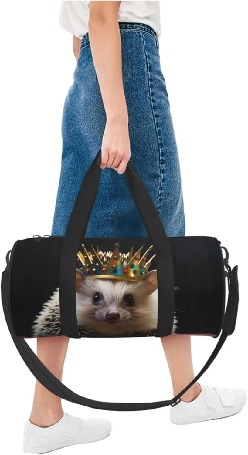 Sports Gym Bag for Women Men Travel Duffel Bag Tote Weekender Bag Carry on Overnight Bag for Travel Swimming Fitness Workout Sports crown with hedgehog Duffle Bag