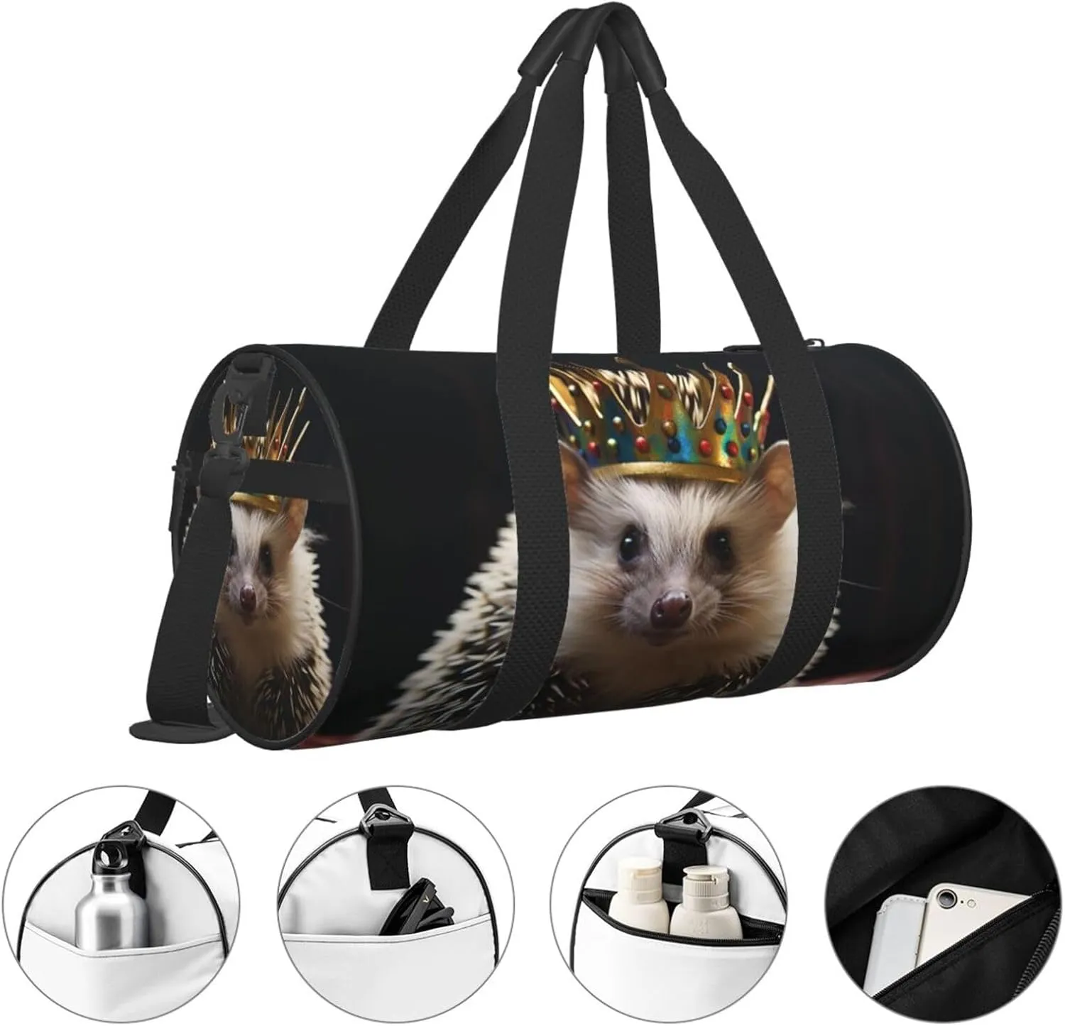 Sports Gym Bag for Women Men Travel Duffel Bag Tote Weekender Bag Carry on Overnight Bag for Travel Swimming Fitness Workout Sports crown with hedgehog Duffle Bag