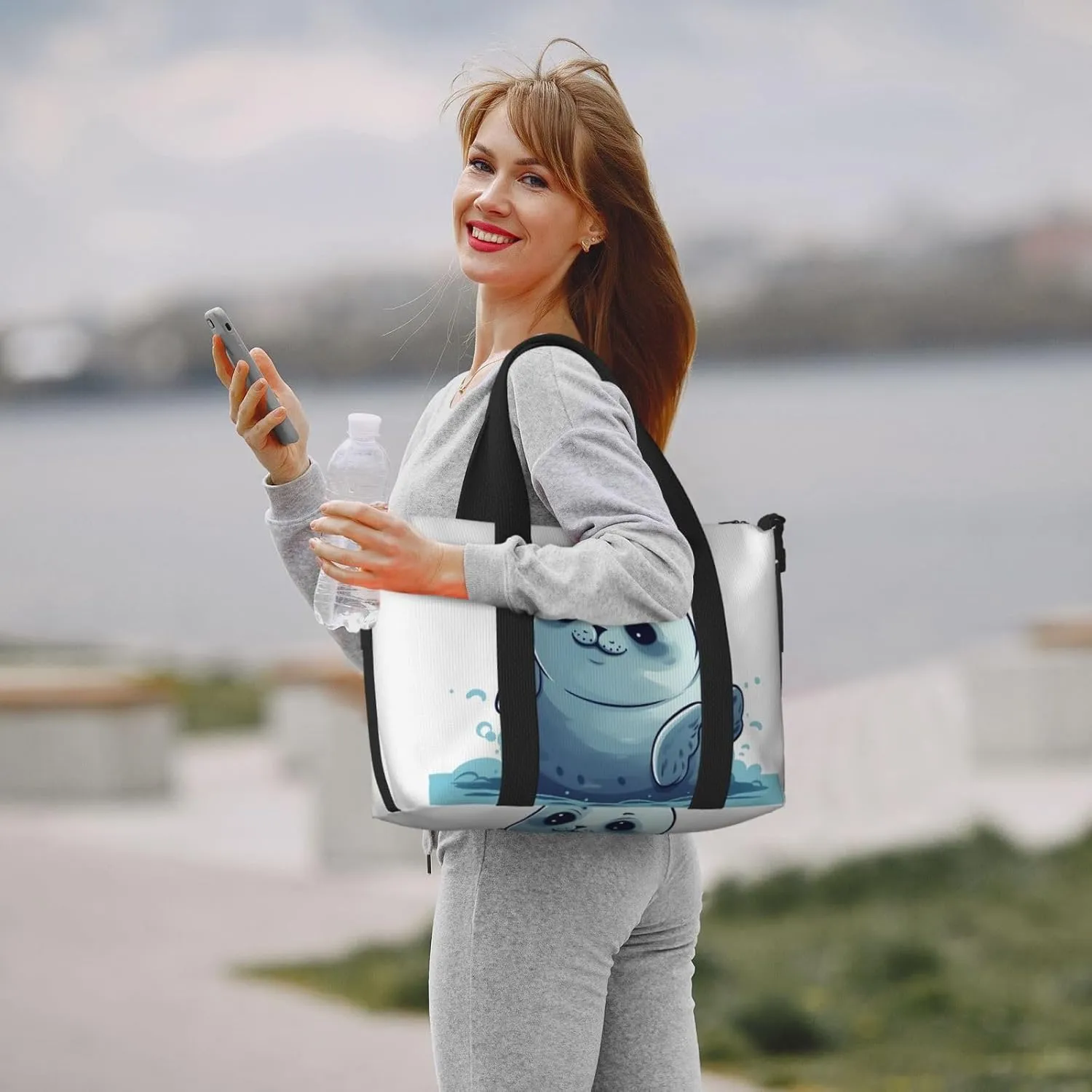 Sports Gym Bag for Women Men Travel Duffel Bag Tote Weekender Bag Carry on Overnight Bag for Travel Swimming Fitness Workout Sports Cute Seal Duffle Bag