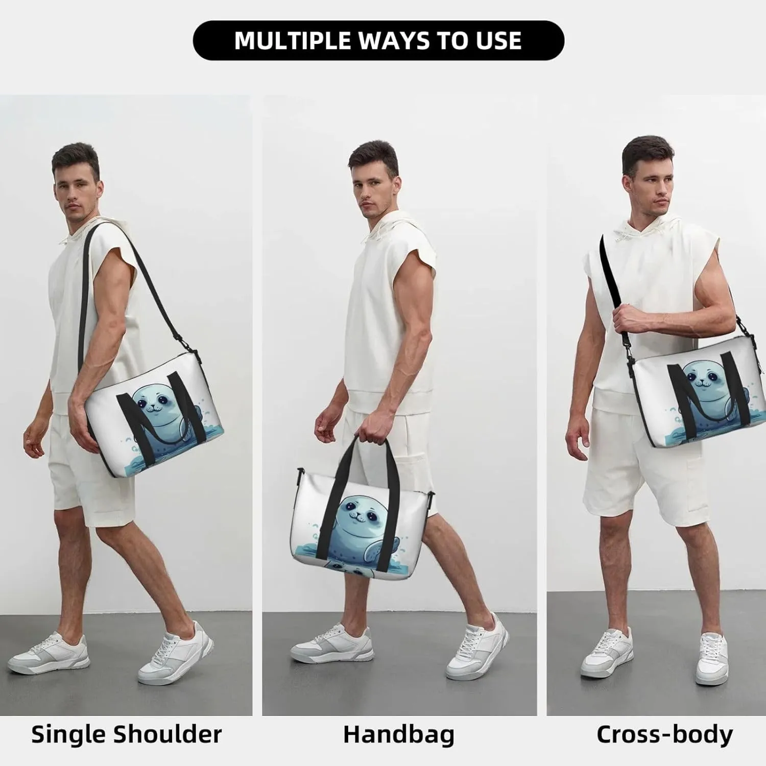 Sports Gym Bag for Women Men Travel Duffel Bag Tote Weekender Bag Carry on Overnight Bag for Travel Swimming Fitness Workout Sports Cute Seal Duffle Bag