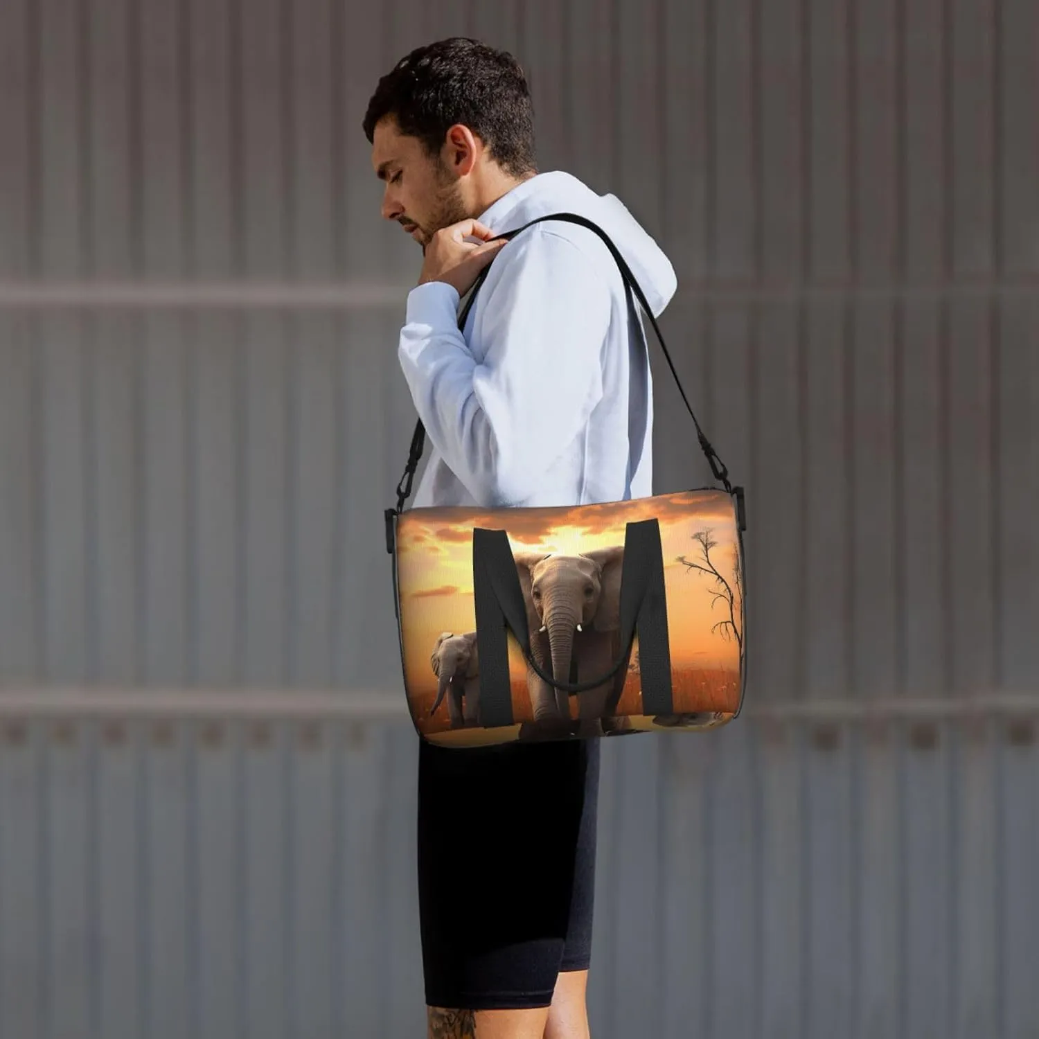 Sports Gym Bag for Women Men Travel Duffel Bag Tote Weekender Bag Carry on Overnight Bag for Travel Swimming Fitness Workout Sports Cute Wild Elephant Duffle Bag