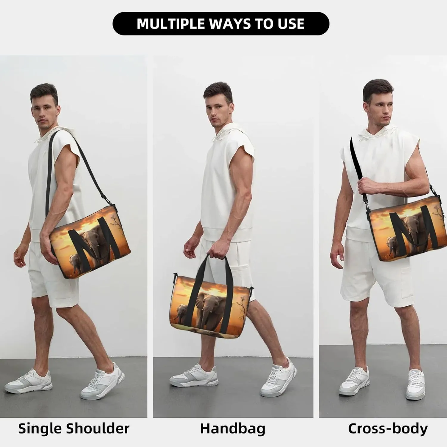 Sports Gym Bag for Women Men Travel Duffel Bag Tote Weekender Bag Carry on Overnight Bag for Travel Swimming Fitness Workout Sports Cute Wild Elephant Duffle Bag