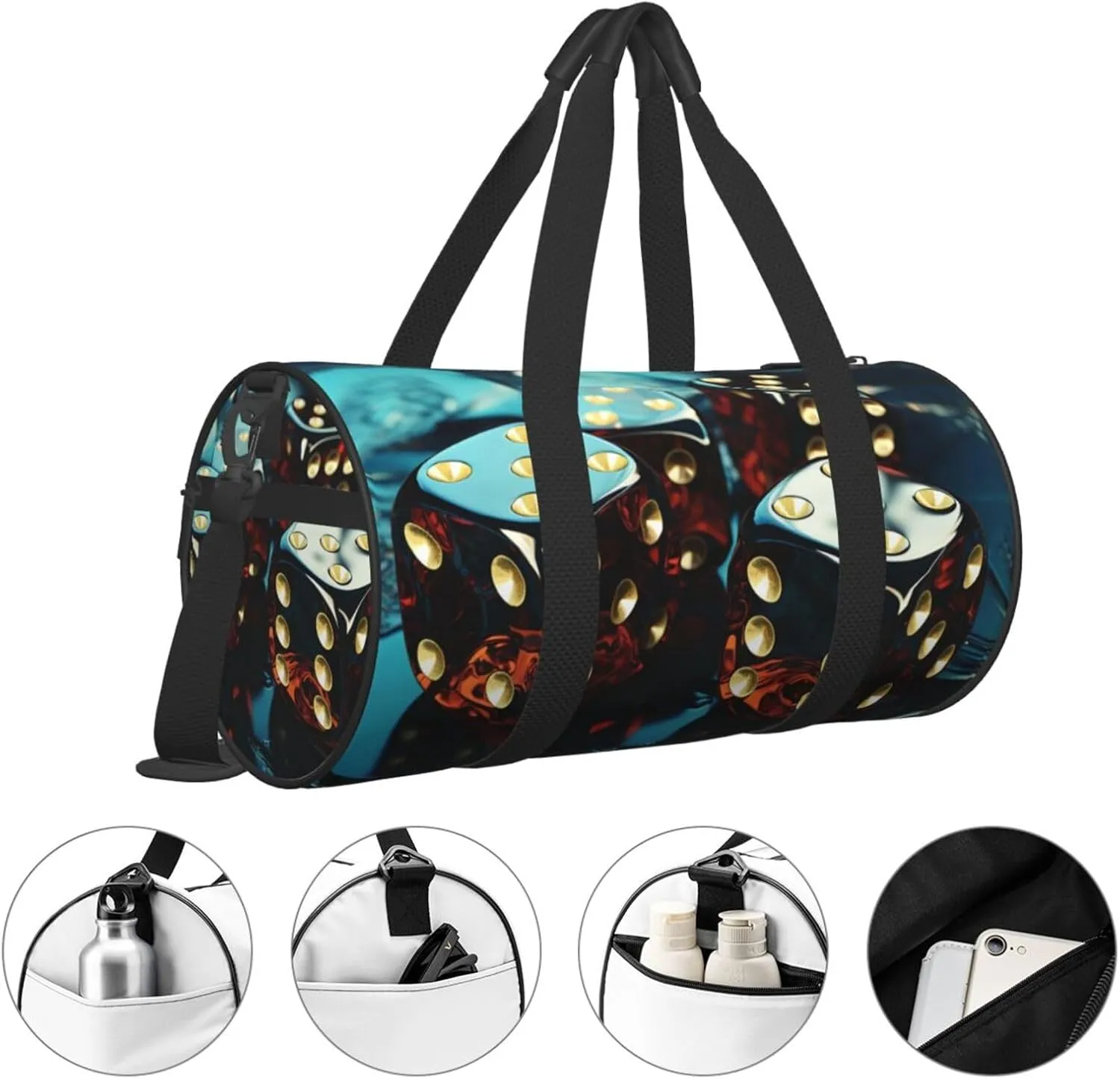 Sports Gym Bag for Women Men Travel Duffel Bag Tote Weekender Bag Carry on Overnight Bag for Travel Swimming Fitness Workout Sports Dice Graphics Duffle Bag