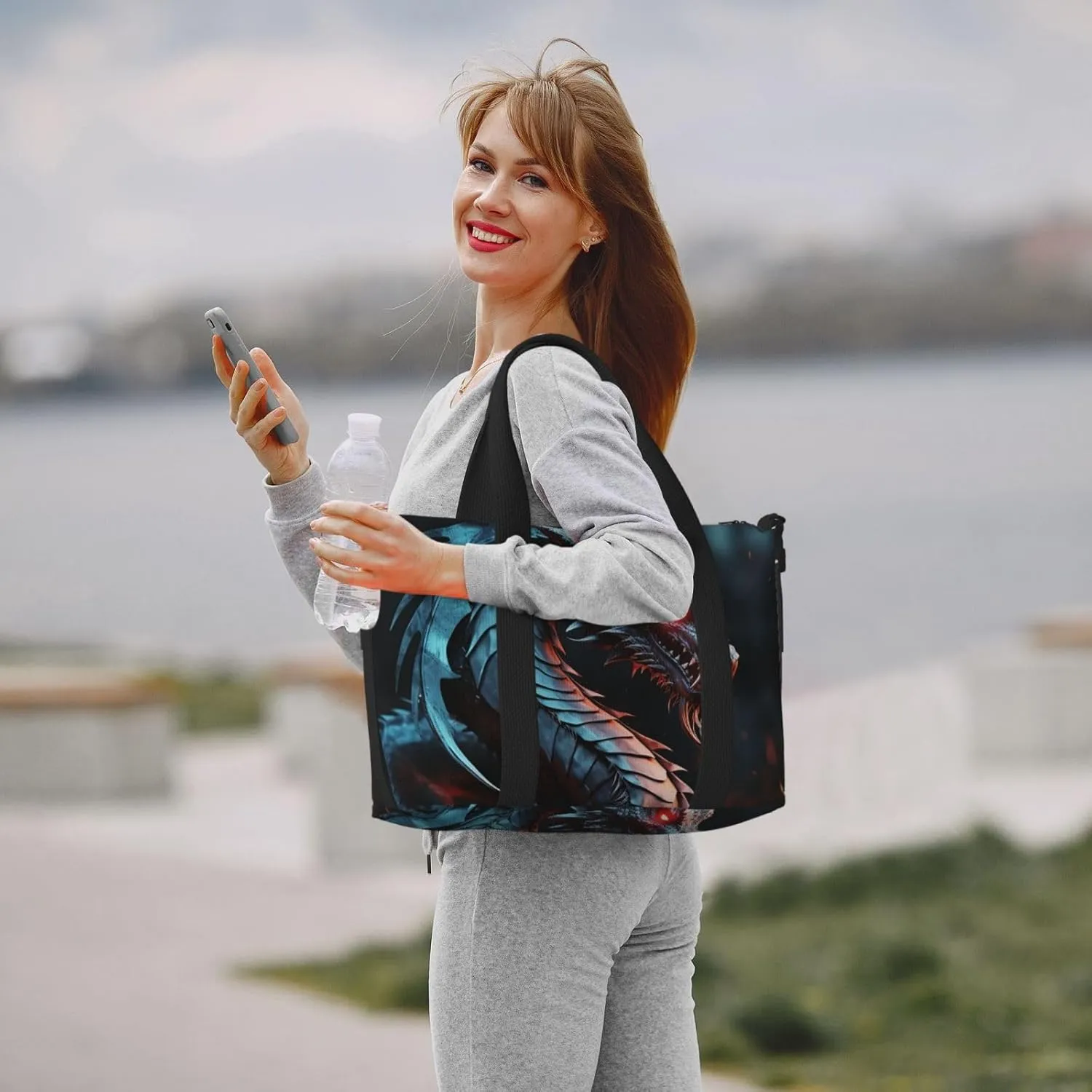 Sports Gym Bag for Women Men Travel Duffel Bag Tote Weekender Bag Carry on Overnight Bag for Travel Swimming Fitness Workout Sports Dragon Duffle Bag