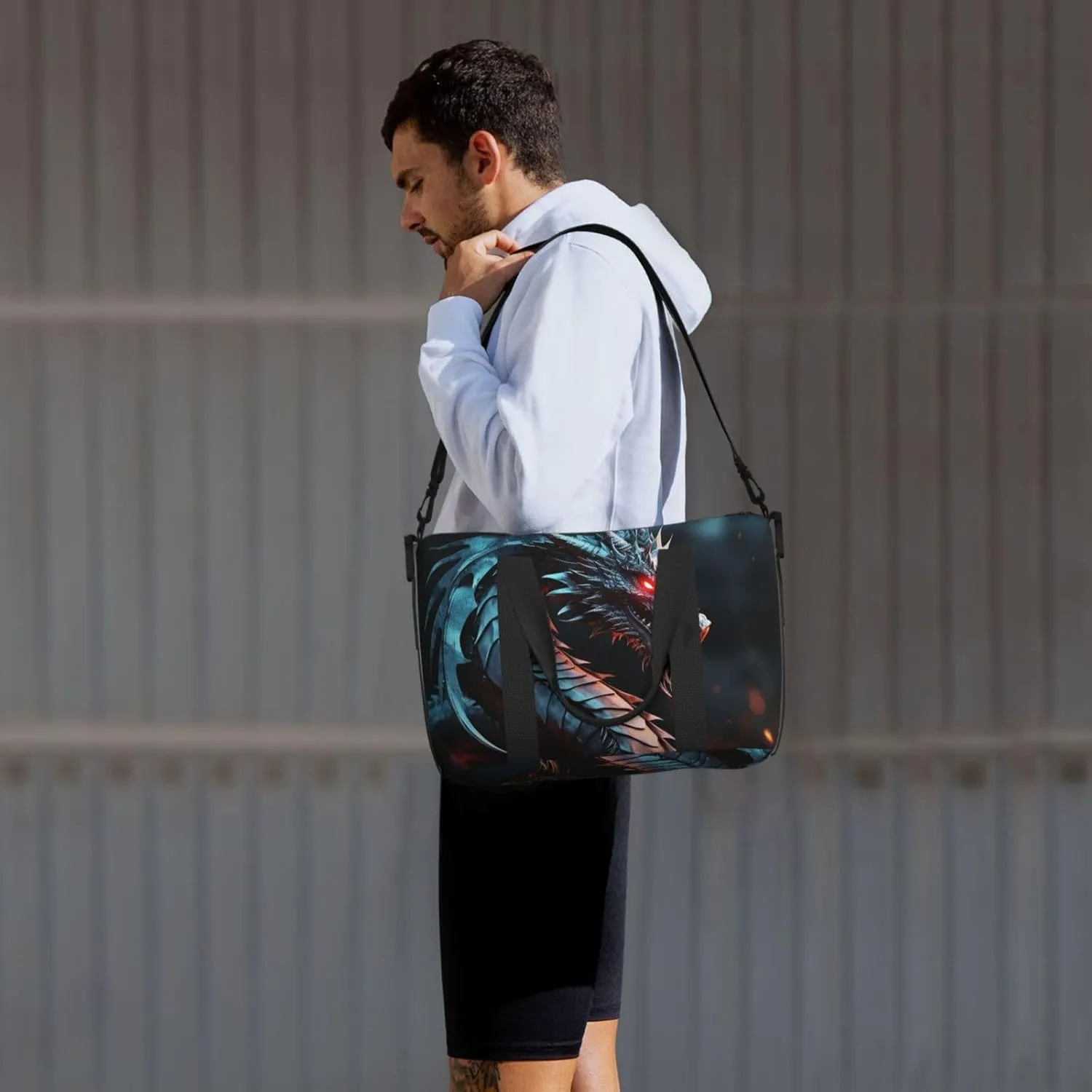 Sports Gym Bag for Women Men Travel Duffel Bag Tote Weekender Bag Carry on Overnight Bag for Travel Swimming Fitness Workout Sports Dragon Duffle Bag