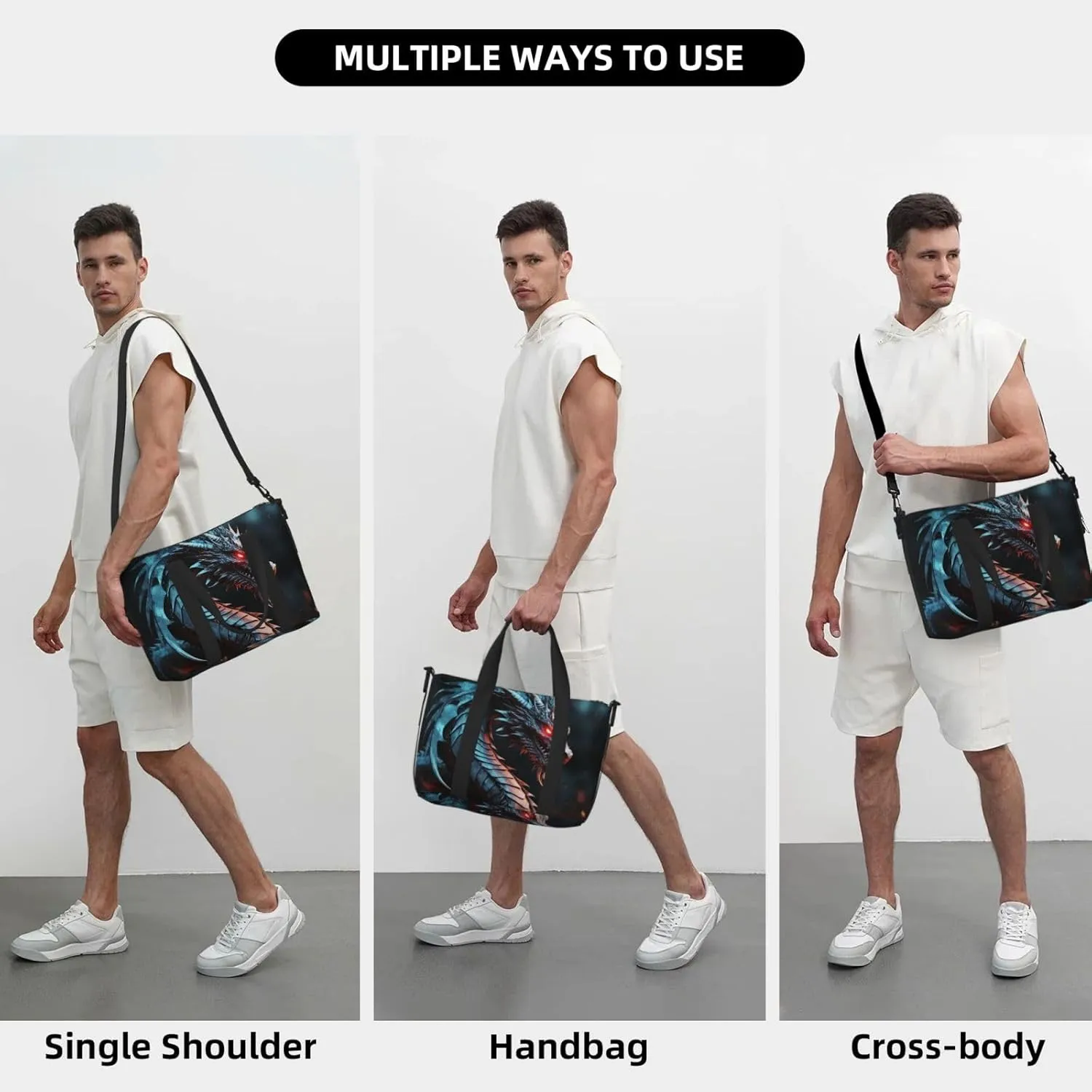 Sports Gym Bag for Women Men Travel Duffel Bag Tote Weekender Bag Carry on Overnight Bag for Travel Swimming Fitness Workout Sports Dragon Duffle Bag