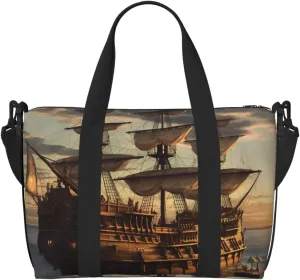Sports Gym Bag for Women Men Travel Duffel Bag Tote Weekender Bag Carry on Overnight Bag for Travel Swimming Fitness Workout Sports Fantasy pirate ship Duffle Bag