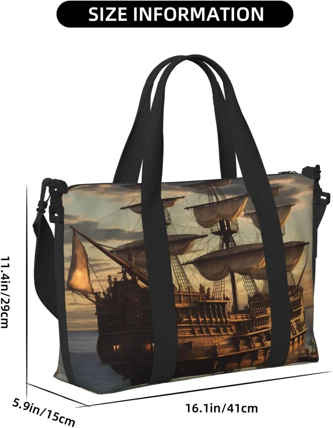 Sports Gym Bag for Women Men Travel Duffel Bag Tote Weekender Bag Carry on Overnight Bag for Travel Swimming Fitness Workout Sports Fantasy pirate ship Duffle Bag