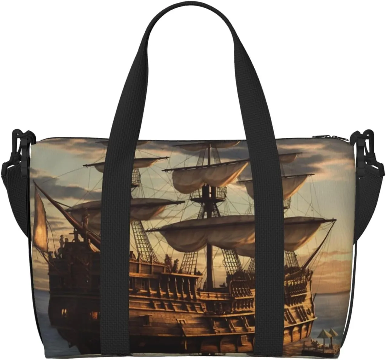 Sports Gym Bag for Women Men Travel Duffel Bag Tote Weekender Bag Carry on Overnight Bag for Travel Swimming Fitness Workout Sports Fantasy pirate ship Duffle Bag