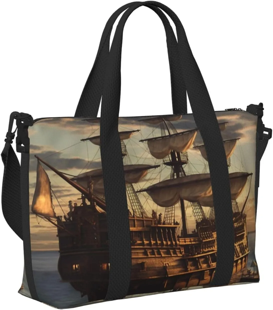 Sports Gym Bag for Women Men Travel Duffel Bag Tote Weekender Bag Carry on Overnight Bag for Travel Swimming Fitness Workout Sports Fantasy pirate ship Duffle Bag