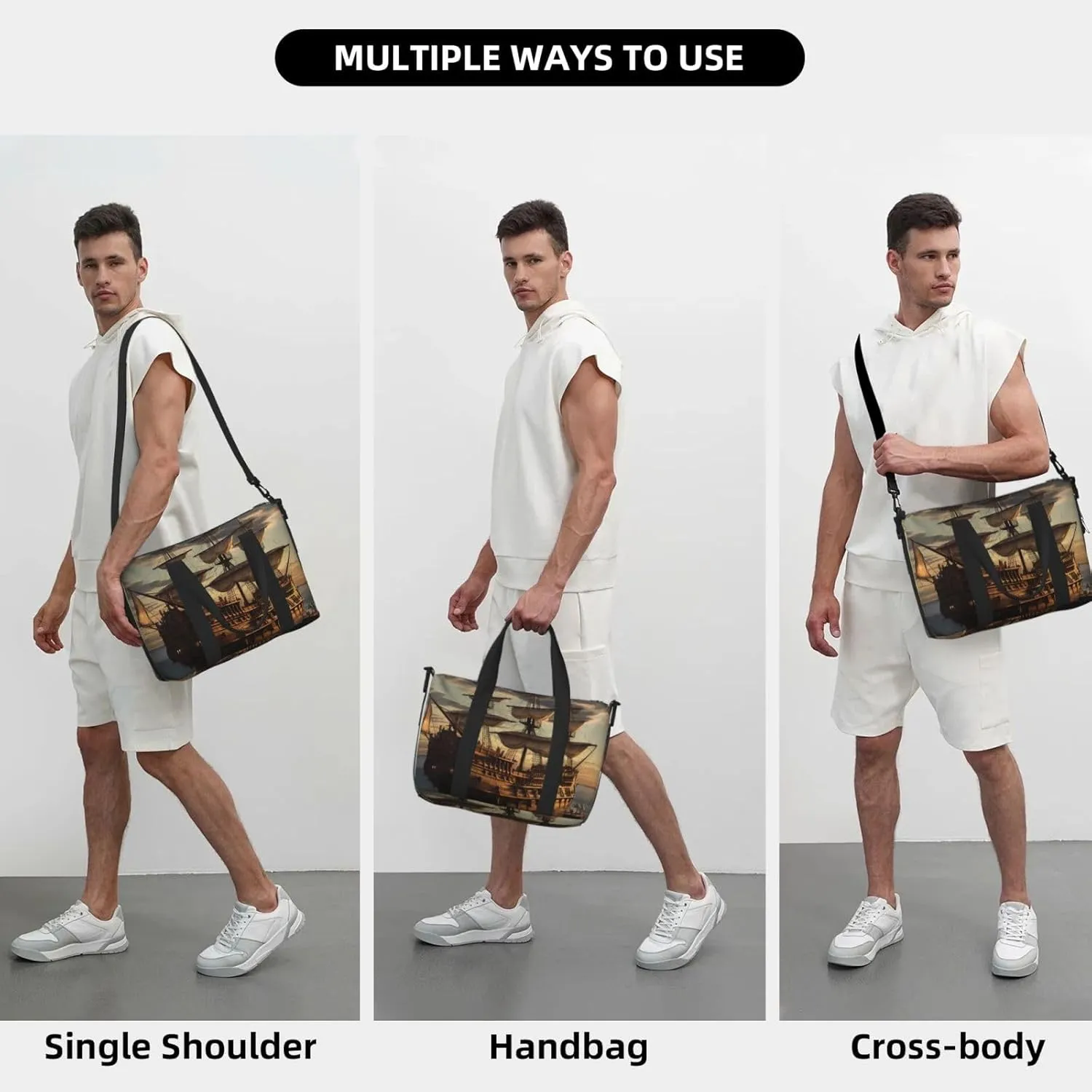 Sports Gym Bag for Women Men Travel Duffel Bag Tote Weekender Bag Carry on Overnight Bag for Travel Swimming Fitness Workout Sports Fantasy pirate ship Duffle Bag