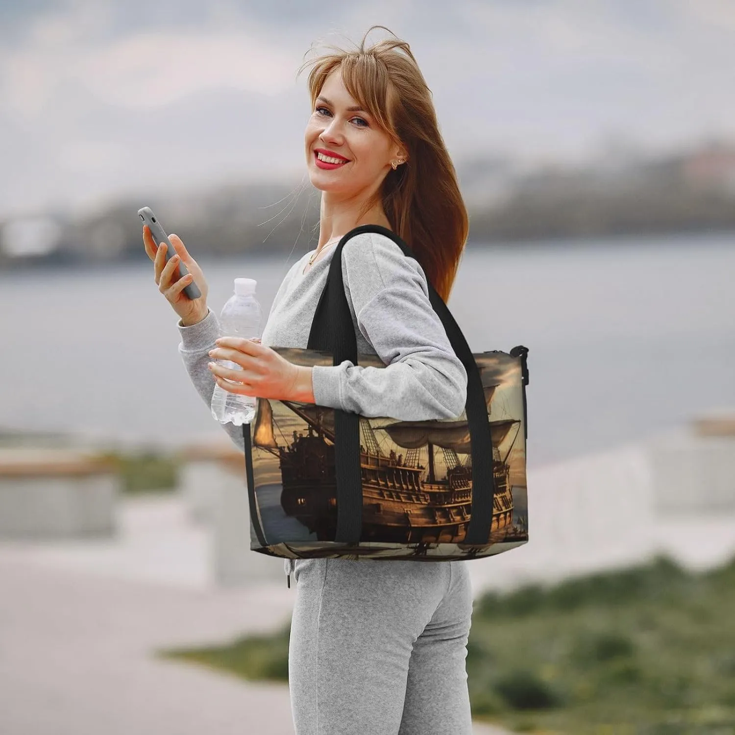 Sports Gym Bag for Women Men Travel Duffel Bag Tote Weekender Bag Carry on Overnight Bag for Travel Swimming Fitness Workout Sports Fantasy pirate ship Duffle Bag