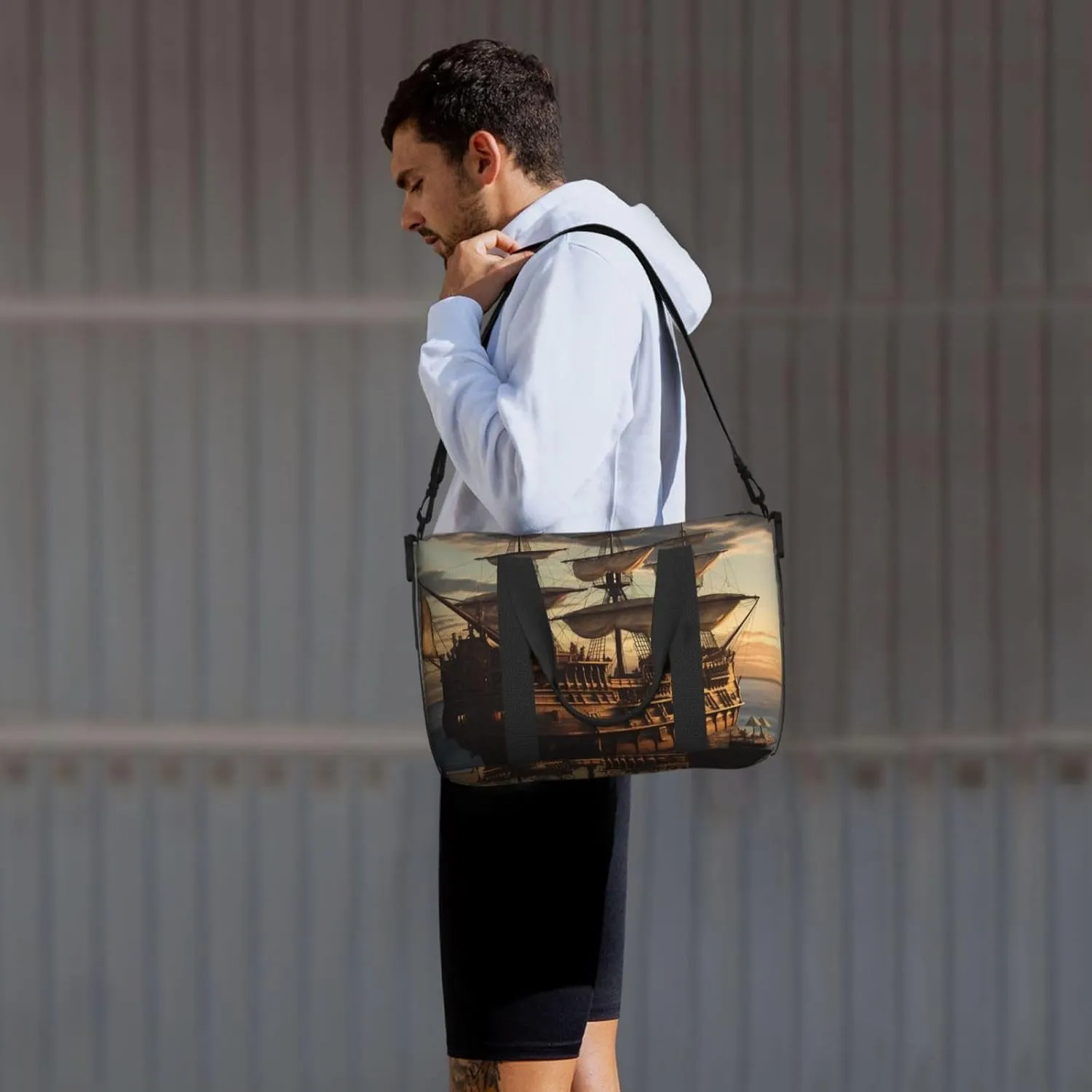 Sports Gym Bag for Women Men Travel Duffel Bag Tote Weekender Bag Carry on Overnight Bag for Travel Swimming Fitness Workout Sports Fantasy pirate ship Duffle Bag