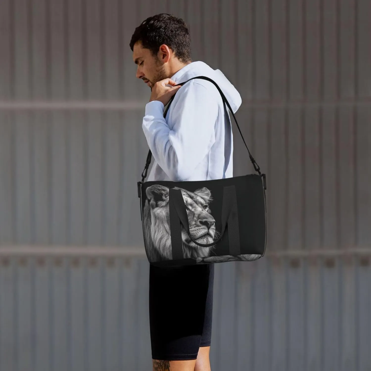Sports Gym Bag for Women Men Travel Duffel Bag Tote Weekender Bag Carry on Overnight Bag for Travel Swimming Fitness Workout Sports Gray Lion Duffle Bag