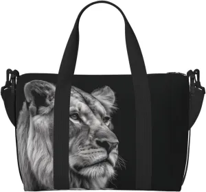 Sports Gym Bag for Women Men Travel Duffel Bag Tote Weekender Bag Carry on Overnight Bag for Travel Swimming Fitness Workout Sports Gray Lion Duffle Bag