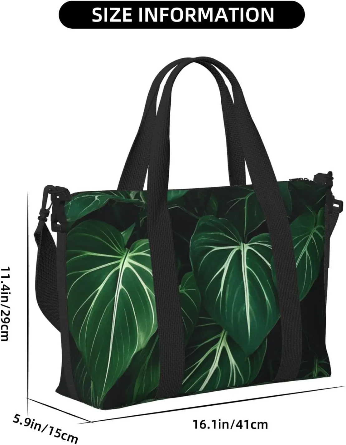 Sports Gym Bag for Women Men Travel Duffel Bag Tote Weekender Bag Carry on Overnight Bag for Travel Swimming Fitness Workout Sports Green Long Leaves Duffle Bag