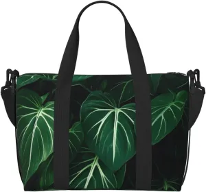 Sports Gym Bag for Women Men Travel Duffel Bag Tote Weekender Bag Carry on Overnight Bag for Travel Swimming Fitness Workout Sports Green Long Leaves Duffle Bag
