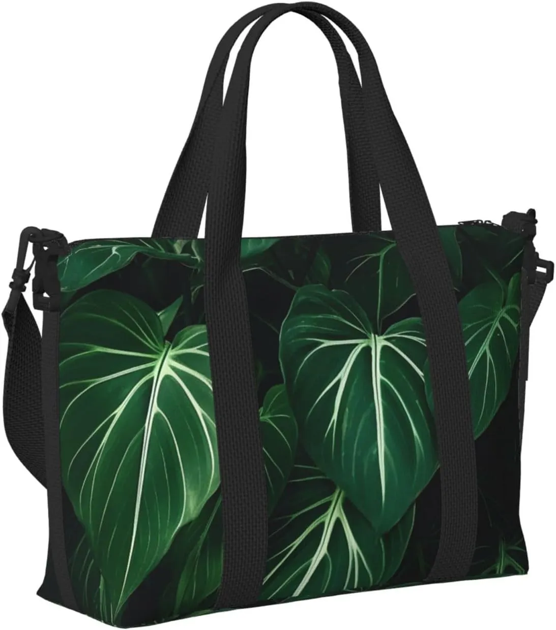Sports Gym Bag for Women Men Travel Duffel Bag Tote Weekender Bag Carry on Overnight Bag for Travel Swimming Fitness Workout Sports Green Long Leaves Duffle Bag