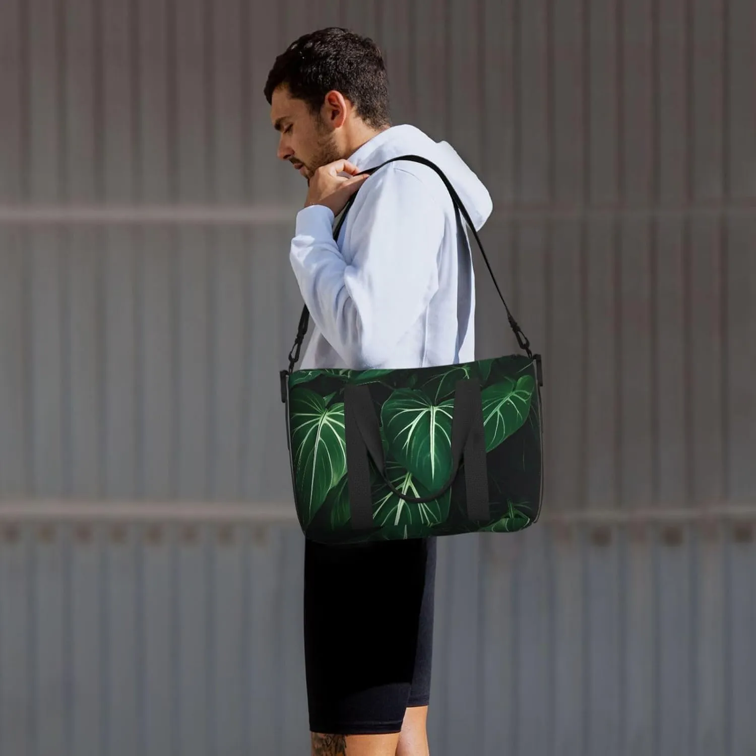 Sports Gym Bag for Women Men Travel Duffel Bag Tote Weekender Bag Carry on Overnight Bag for Travel Swimming Fitness Workout Sports Green Long Leaves Duffle Bag