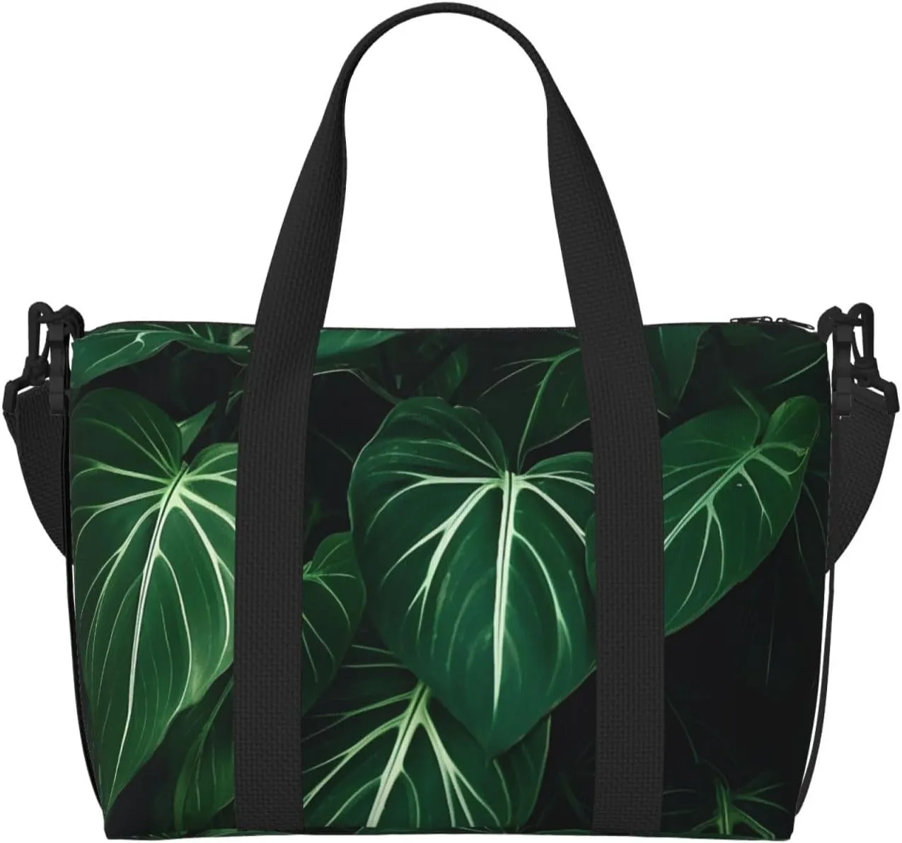 Sports Gym Bag for Women Men Travel Duffel Bag Tote Weekender Bag Carry on Overnight Bag for Travel Swimming Fitness Workout Sports Green Long Leaves Duffle Bag